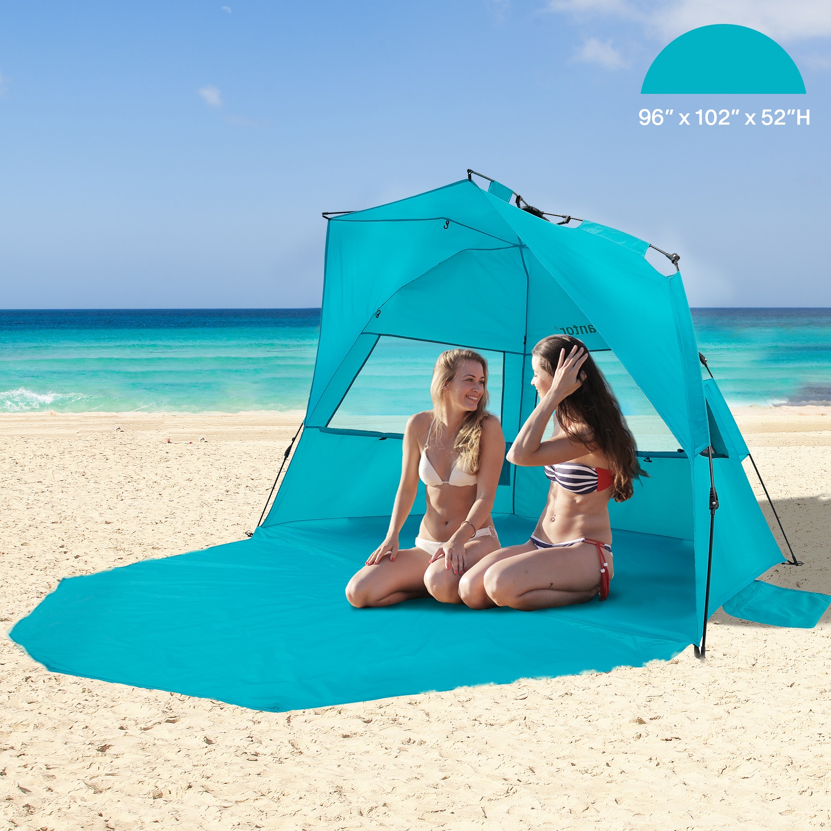 Blue Pop-Up Beach Tent with Carry Bag and UV Protection