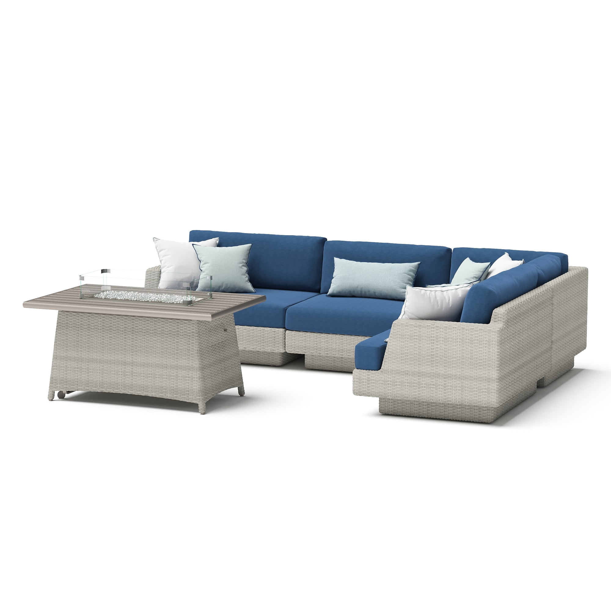 RST Brands OP-PESS5MFTPORIIILGB Portofino Comfort 5 -Piece Wicker Patio Sofa Conversation Set with Blue Sunbrella Cushions