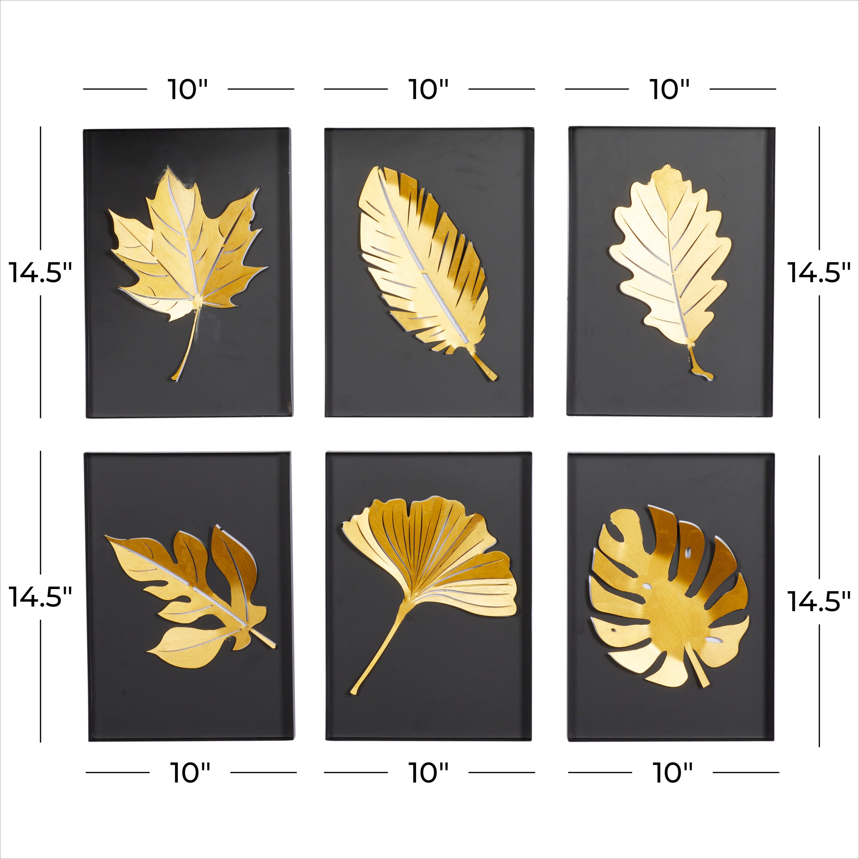 Hollywood Glam Black and Gold Metal Leaf Wall Sculpture Set