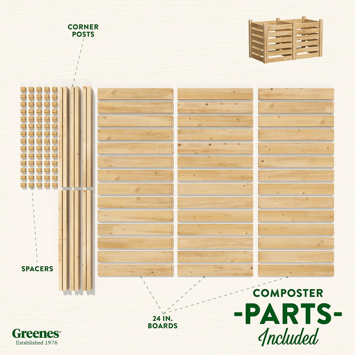 Greenes Cedar Wood Outdoor Stationary Composter, 24" W x 48" L x 31" H