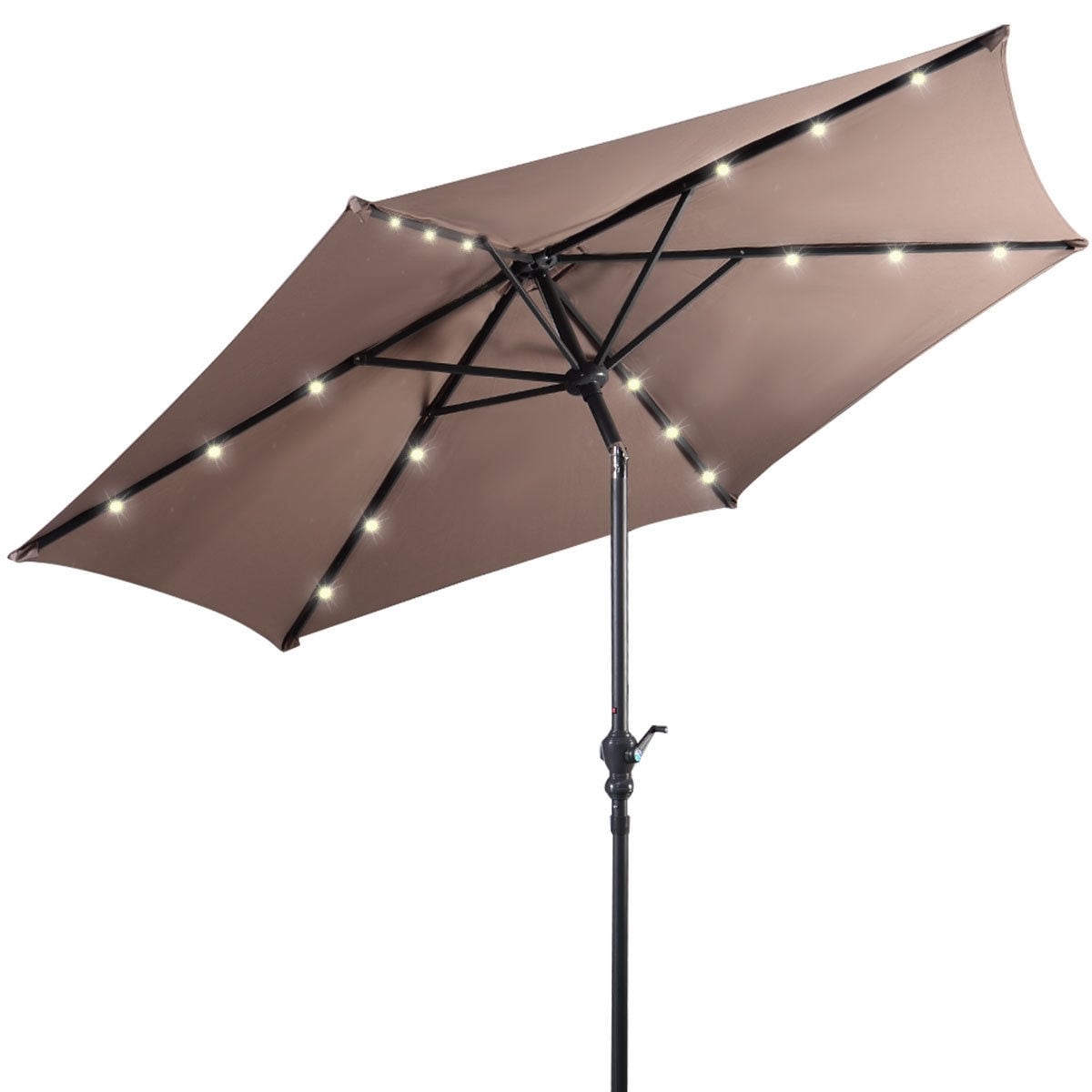 Forclover HYFC-UM705CF 9-ft Steel Brown Crank Market Patio Umbrella with Lights