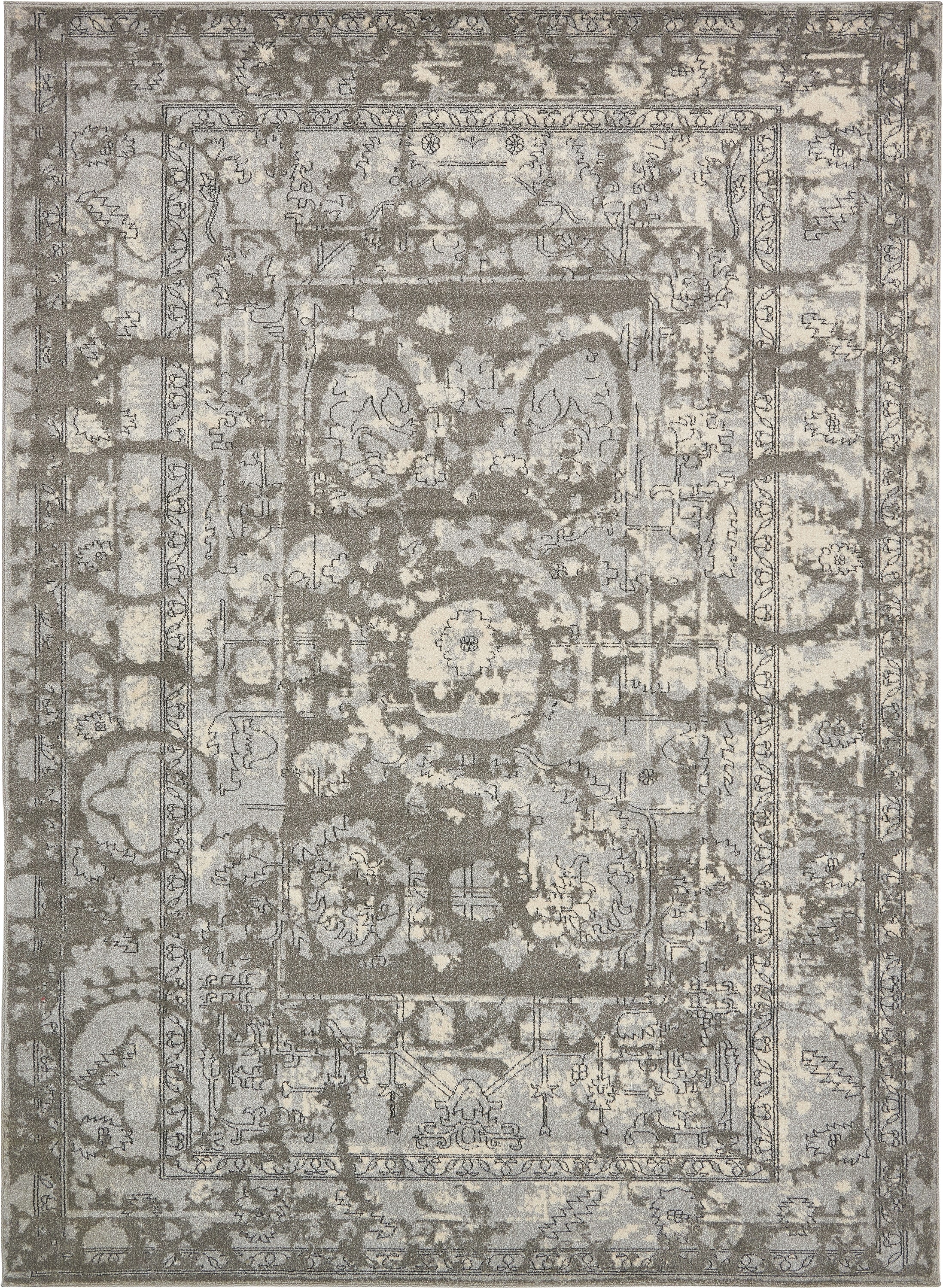 Unique Loom 3133453 Vintage La Jolla 8 x 11 (ft) Loomed Polypropylene Gray/Silver Rectangular Indoor Border Vintage Area rug