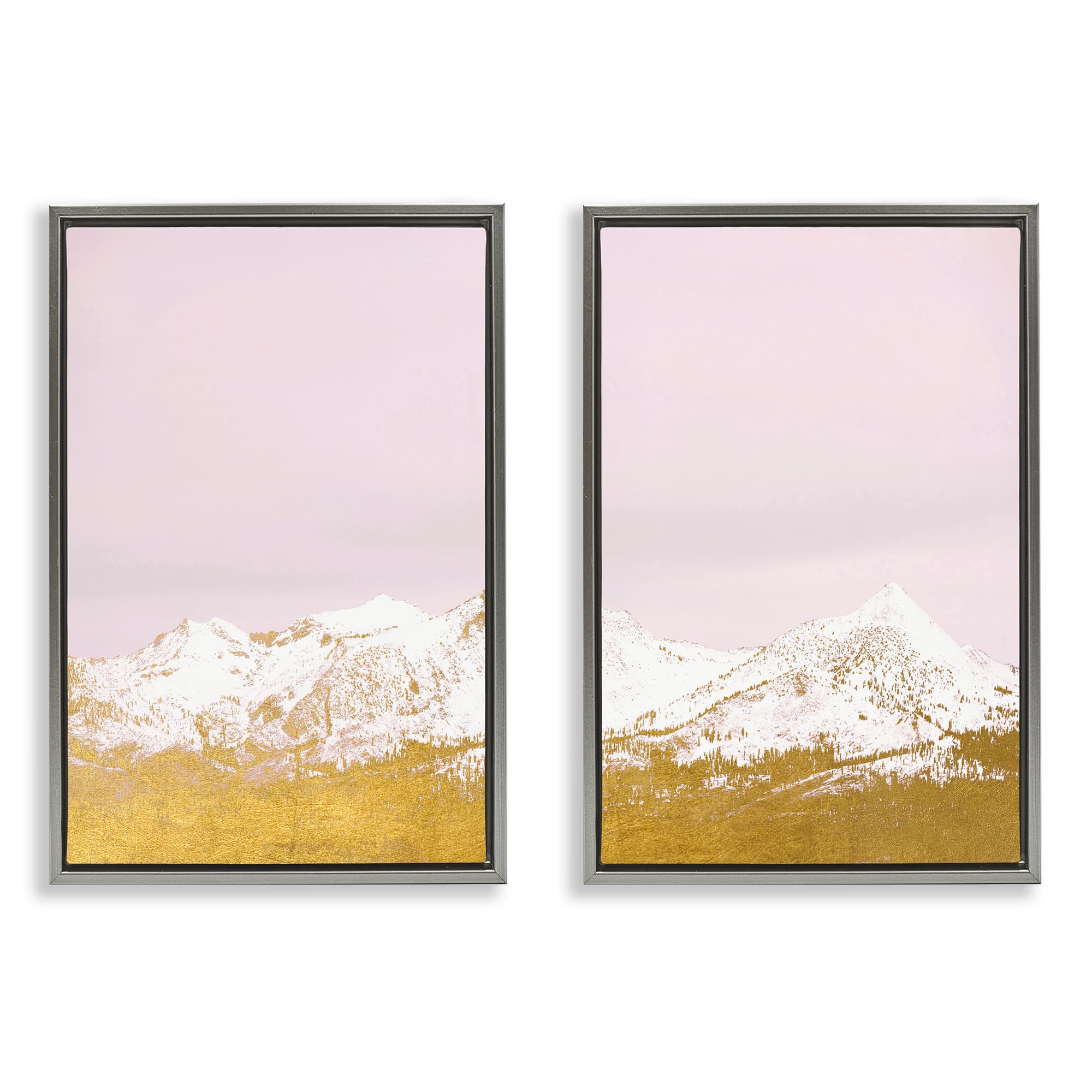 Stupell Industries B2-889-FFL-2PC-16X24 Snow Tipped Mountains on Pink 2 Piece Gray Framed Floater Canvas Set By Gemma Bardot 17 x 25