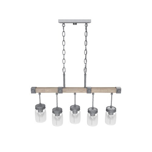 LNC Maison 5-Light Distressed Rusty Black and Brown Wood Grain Farmhouse Textured Glass Linear LED Hanging Kitchen Island Light