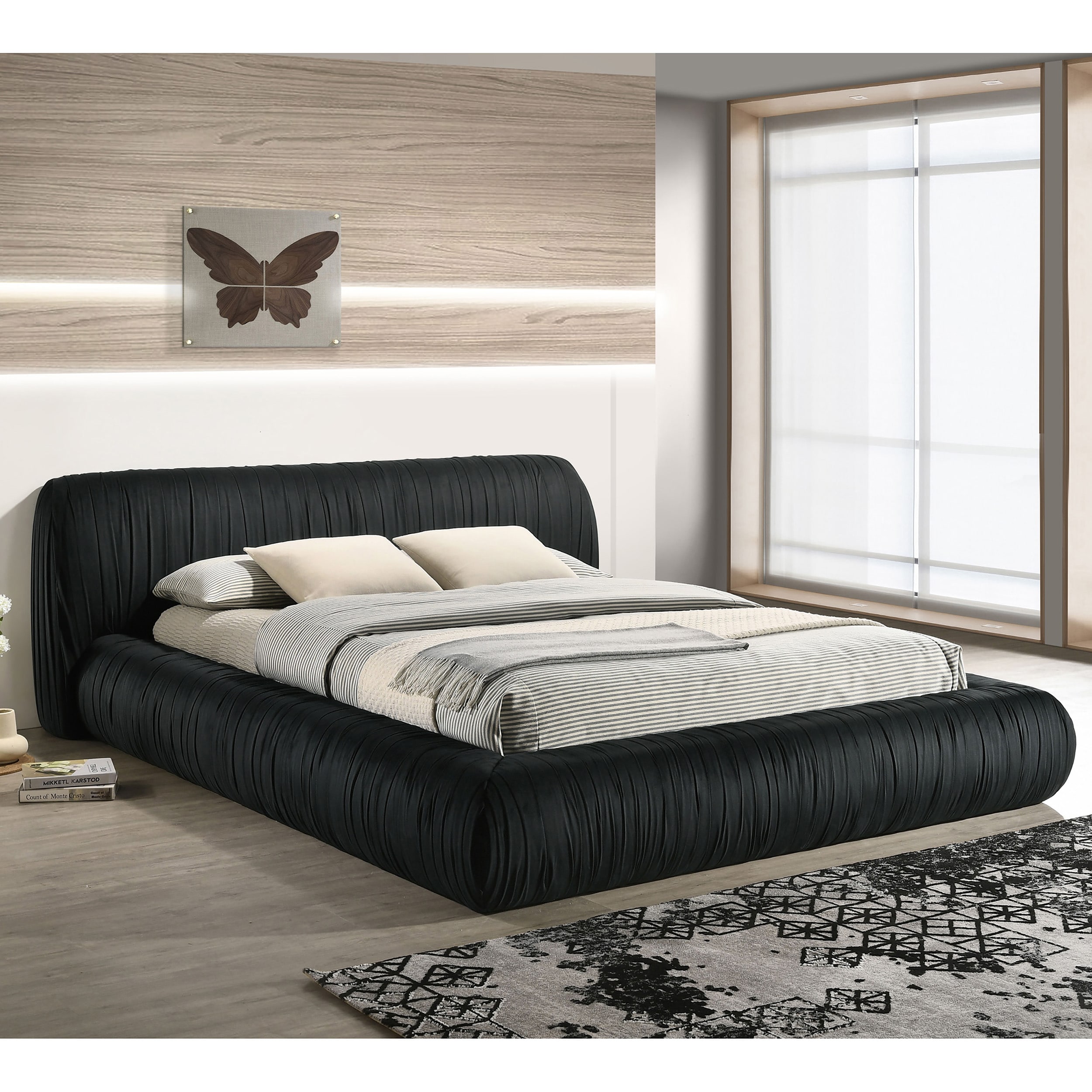 Furniture of America IDF-72006BK-Q Kira Black Queen Upholstered Platform Bed