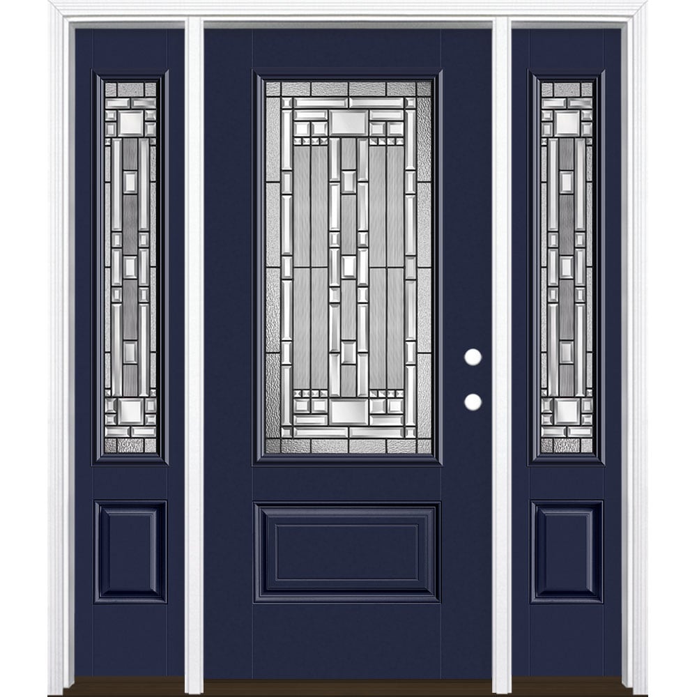 Masonite 3421257 Naples 60-in x 80-in x 4-9/16-in Fiberglass 3/4 lite Left-hand inswing Eclipse Painted Prehung Single door with sidelights Front Door with Brickmould Insulating core Decorative glass