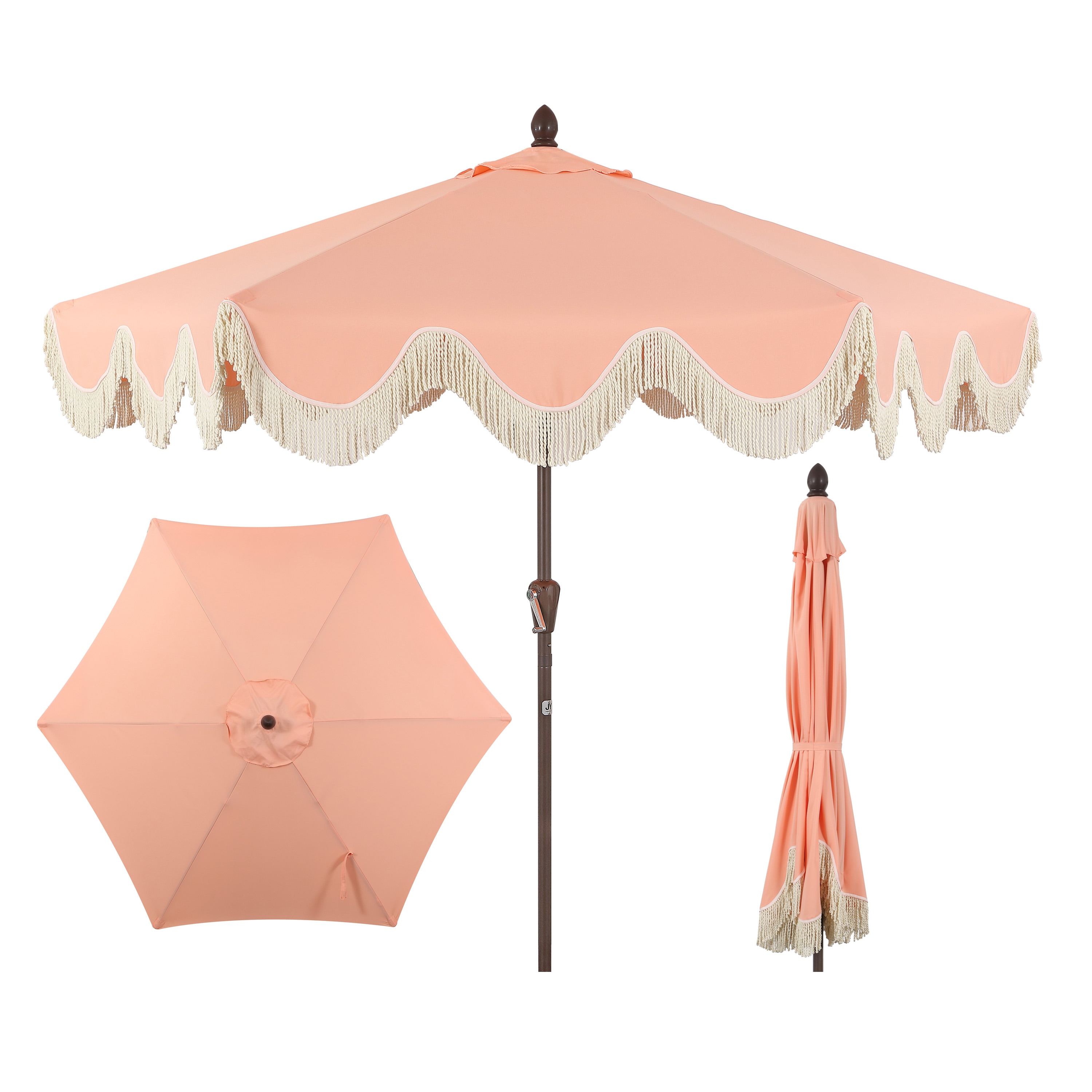 JONATHAN  Y UMB1001F 9-Feet Aluminum Pink Auto-tilt Market Patio Umbrella with Base