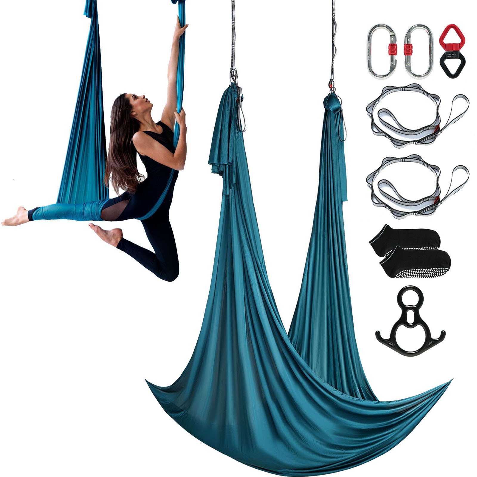 VEVOR SCDCK10X28MM03285V0 Aerial Silk and Yoga Swing  11 Yards  Aerial Yoga Hammock Kit with 100gsm Nylon Fabric  Full Rigging Hardware and Easy Set-up Guide  Antigravity Flying for All Levels Fitness Bodybuilding  Green