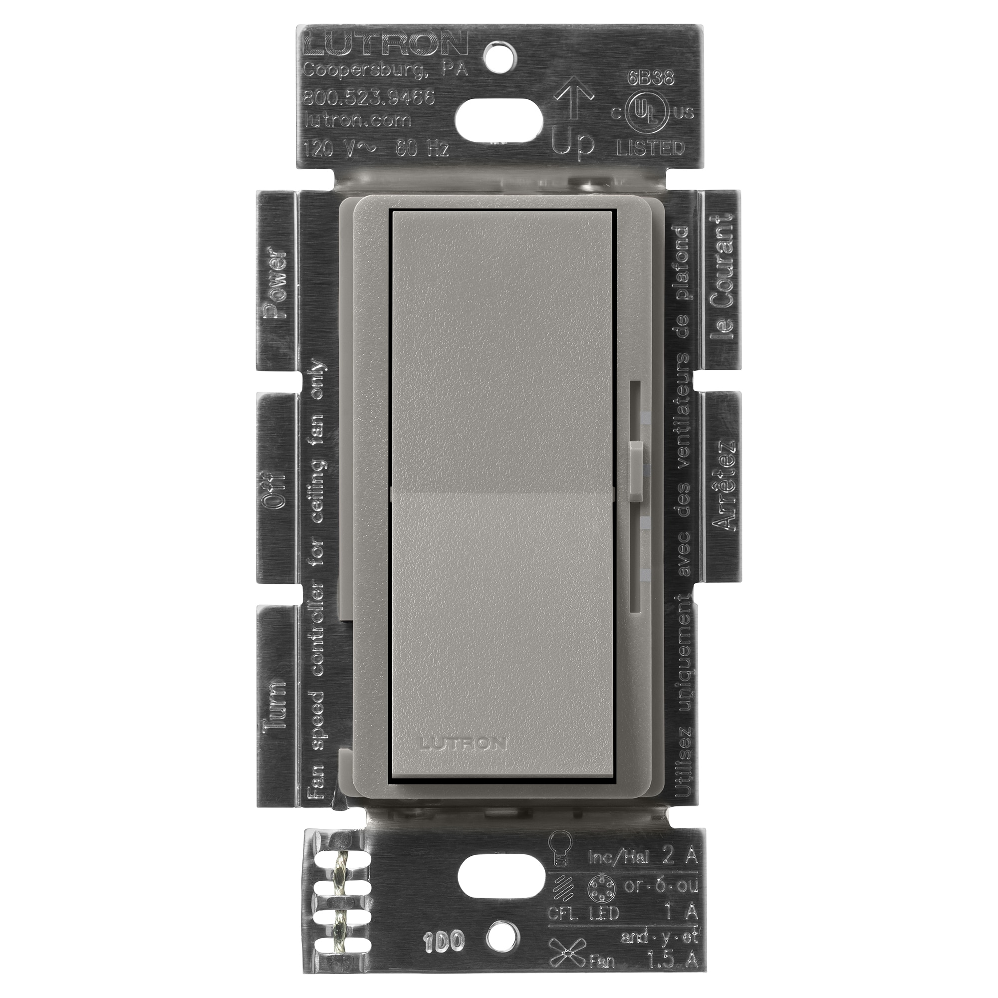 Lutron DVSCFSQ-LF-CS Diva Fan and Light Control 1.5 -Amp 3-speed Rocker Fan Control Cobblestone