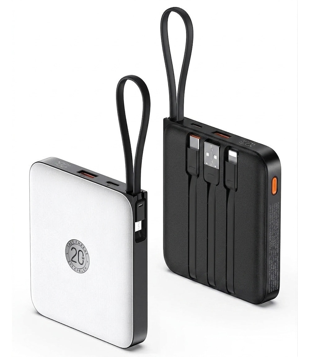 AOIZGMY  1 Piece 10000mAh Portable Power Bank 22.5W Fast Charging Built-in 4 Cables LED Display Slim 3.6 x 3.23 x 0.7 in for Phones Tablets