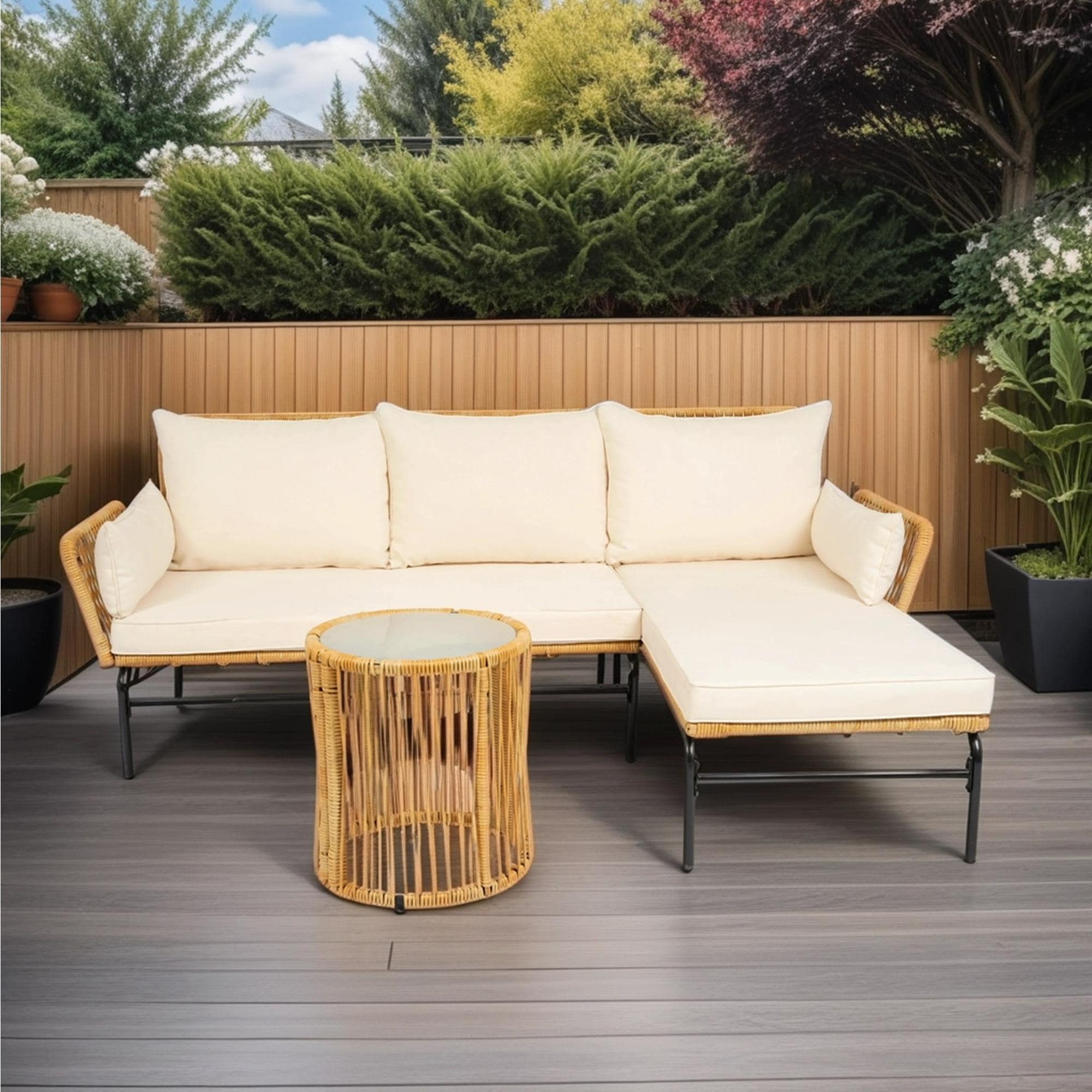 Bayfeve BFEF-38-PCS 3 -Piece Wicker Patio Conversation Set with Off-white Cushions