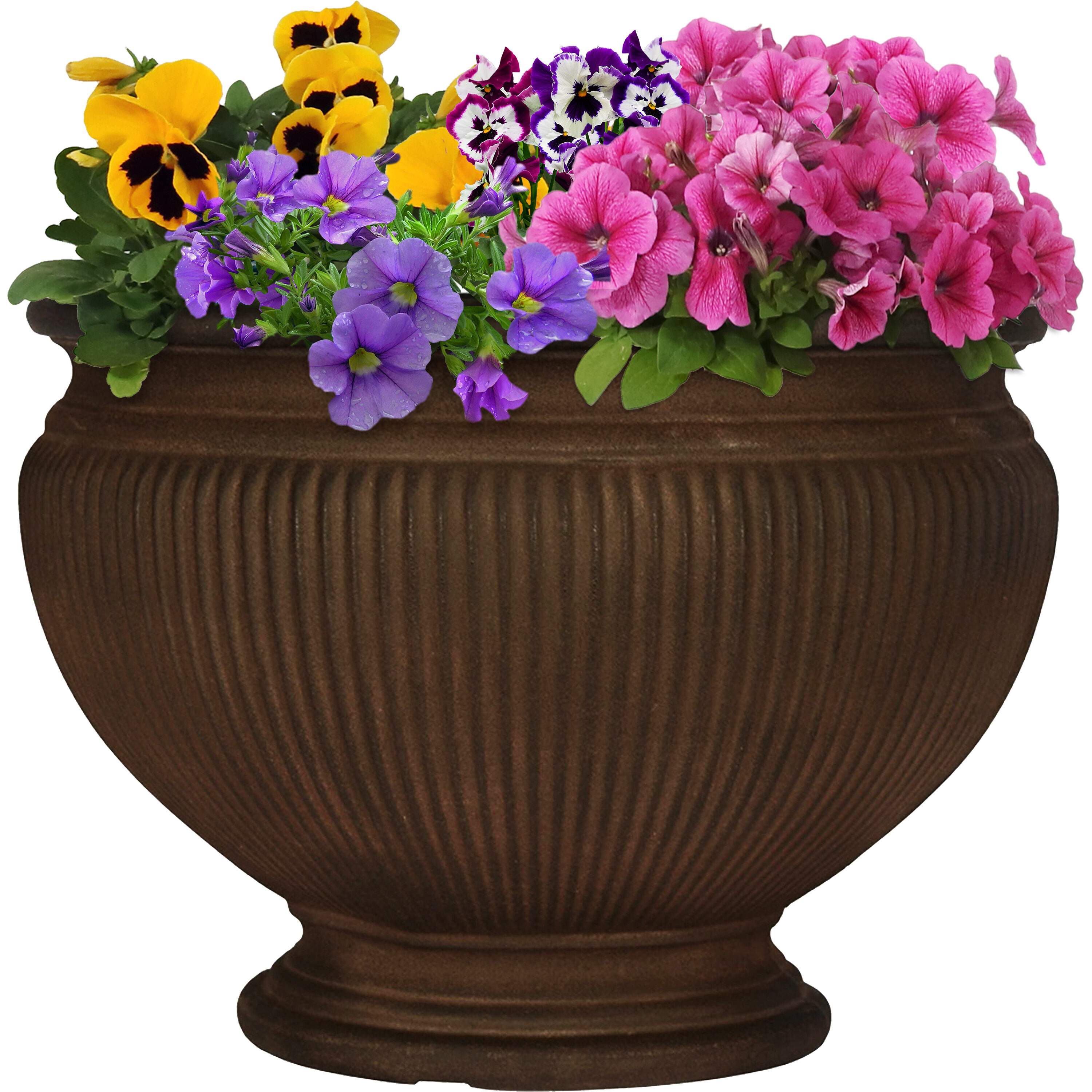Sunnydaze Decor DG-912 Round 9.0-in W Medium Brown Resin Indoor/Outdoor Planter with Drainage Holes