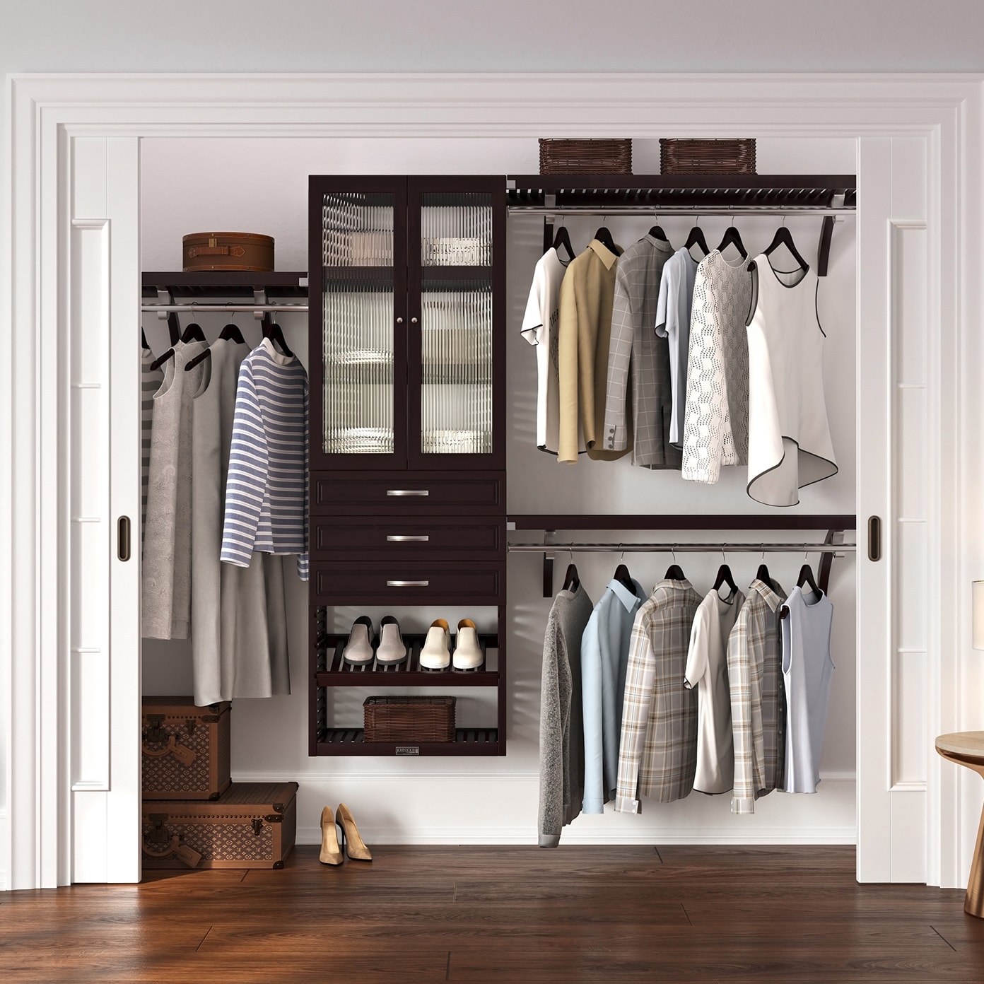 John Louis Home JLH-320WC-E-GD 4-Feet to 10-Feet W x 7-Feet H Espresso Ventilated Shelving Wood Closet System
