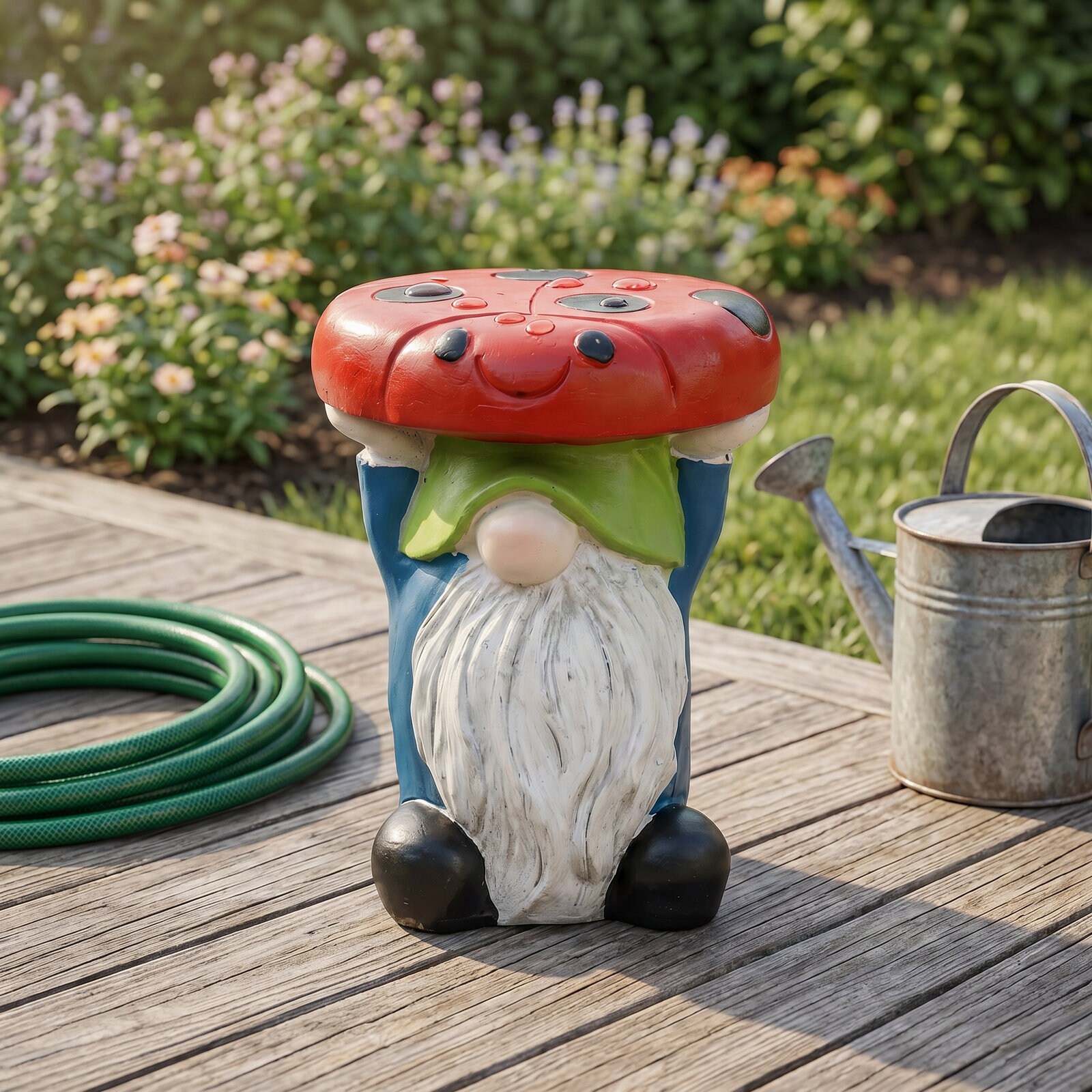 SunJet Gnome Holding Mushroom Multi Purpose Statue Table Fibre