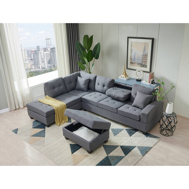afbetalen passagier Bederven Clihome Sectional 3-seaters sofa with reversible chaise Modern Gray  Polyester/Blend Sectional in the Couches, Sofas & Loveseats department at  Lowes.com