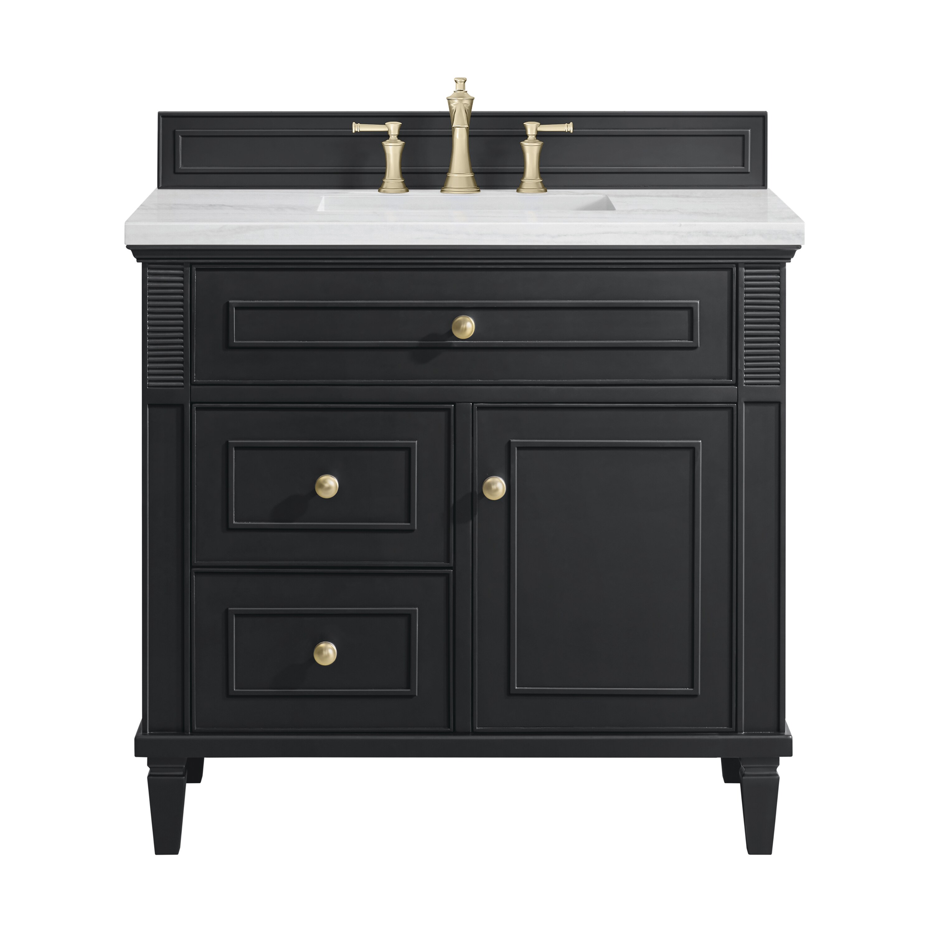 James Martin Vanities 424-V36-BKO-3AF Lorelai 36-in Black Onyx Undermount Single Sink Bathroom Vanity with Arctic Fall Solid Surface Top