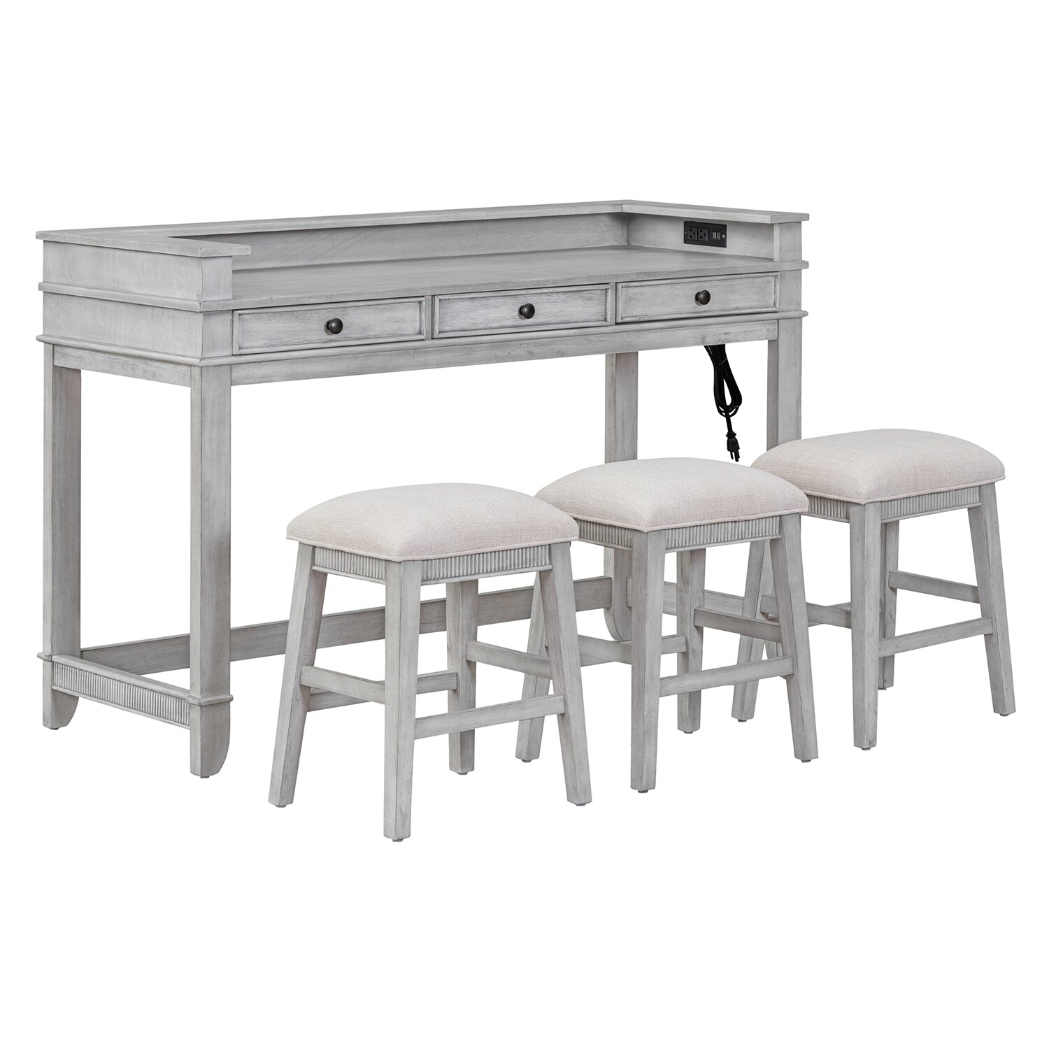 SINOFURN SYA010284GY Gray Country Dining Room Set with Rectangular Table ( Seats 3 )