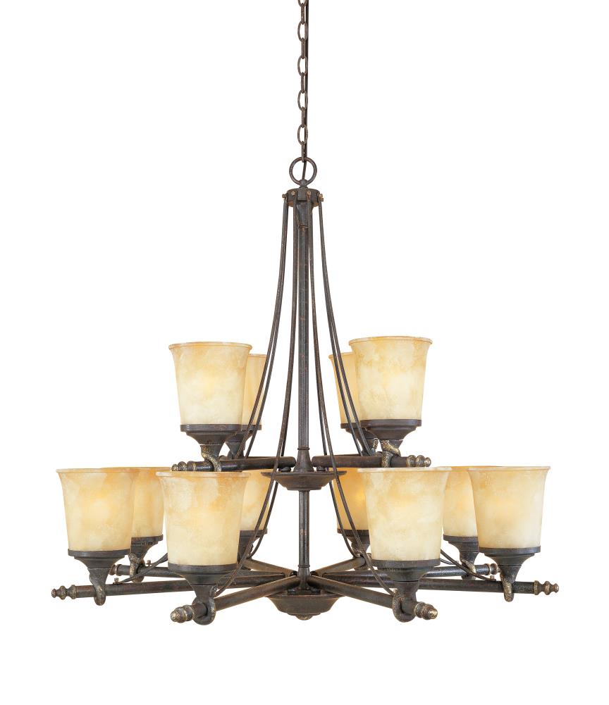 Designers Fountain 973812-WSD Austin 12-Light Weathered Saddle Transitional Dry Rated Chandelier