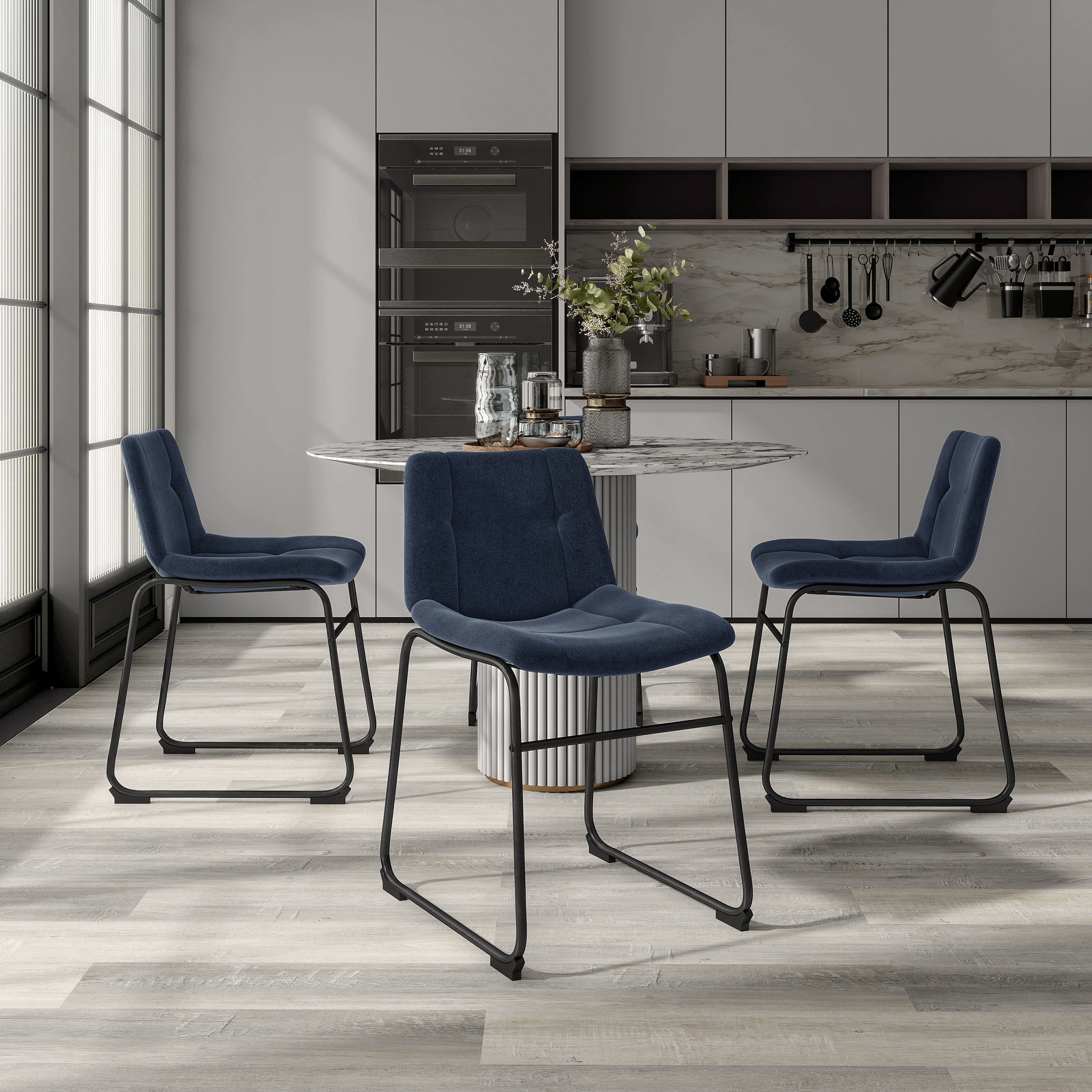 Furniture of America EC-3471BL-SC Set of 2 Winterfield Contemporary/Modern Chenille Upholstered Dining Side Chair (Metal Frame)