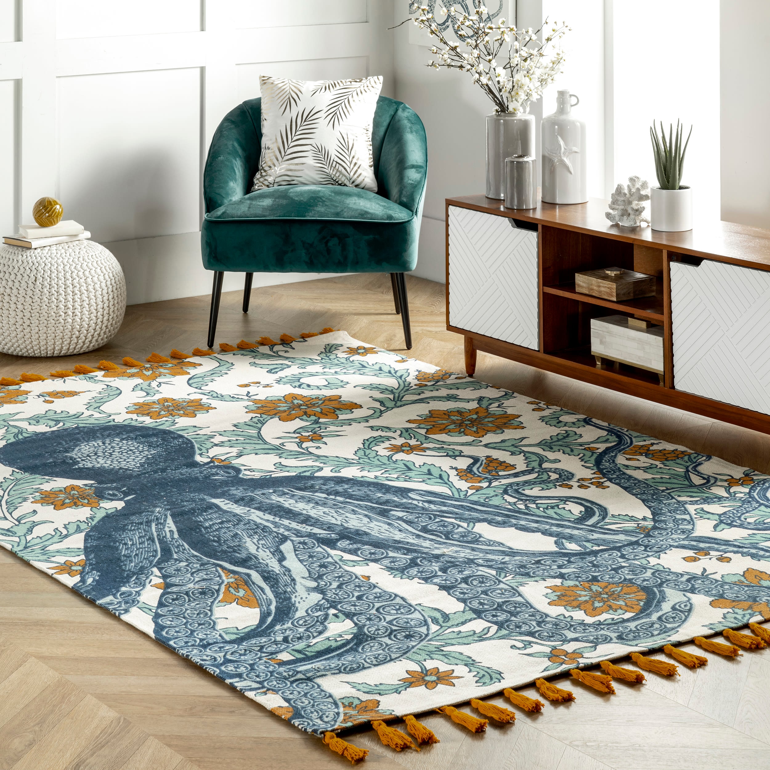 nuLOOM TATP03A-609 Thomas Paul 6 x 9 (ft) Cotton Blue Rectangular Indoor Animal print Area rug