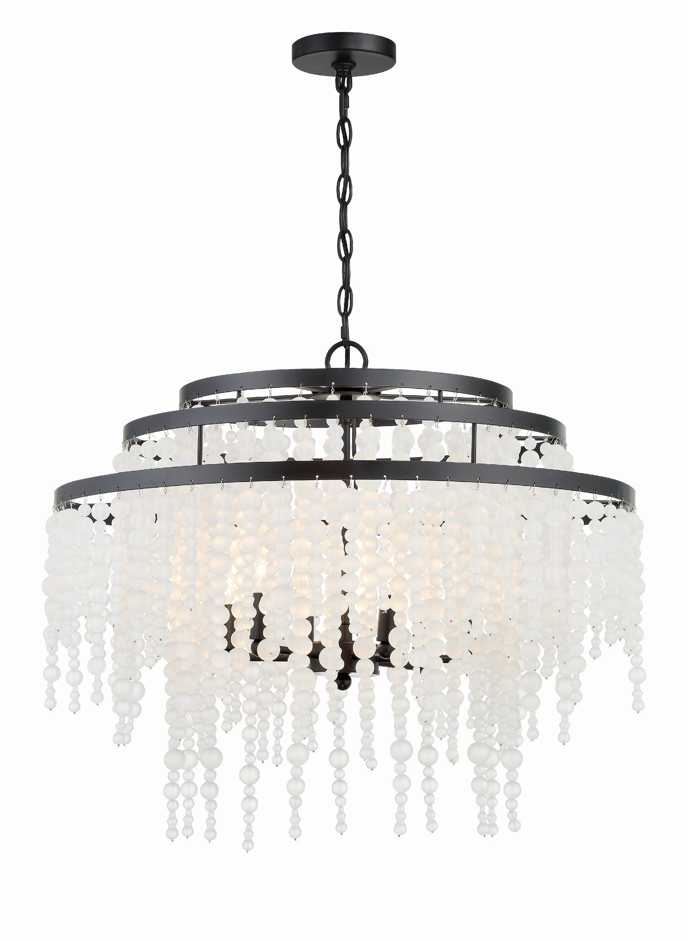 Crystorama POP-A5076-MK-FR Poppy 6 -Light Matte Black Farmhouse Beaded For Use in Bathrooms, Bedrooms, Dining Rooms, Foyers, Kitchens, Living Rooms Chandelier