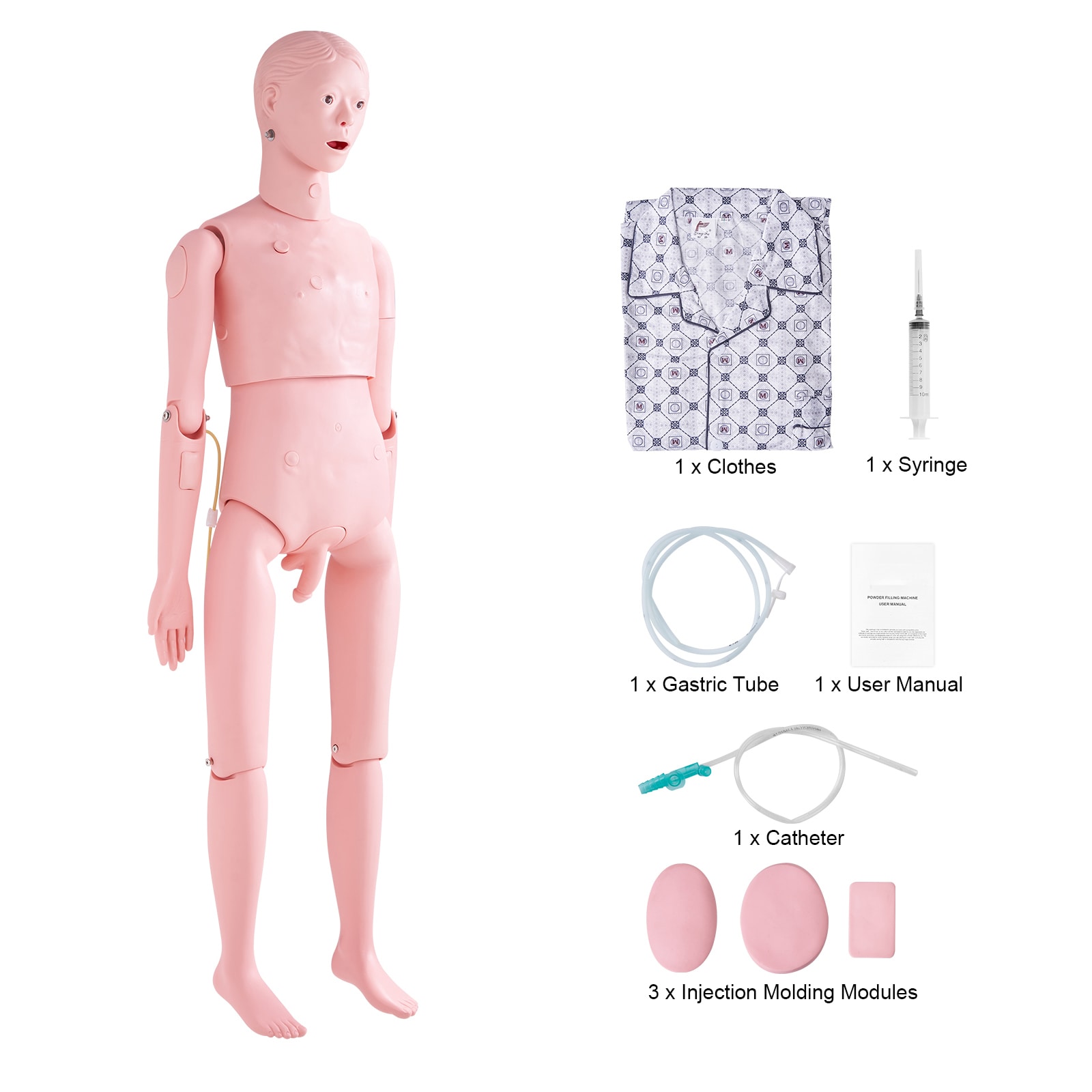 GIVIMO Life-Size Male Nursing Training Manikin 60.24-in PVC Anatomical Mannequin with Flexible Joints for Patient Care Practice