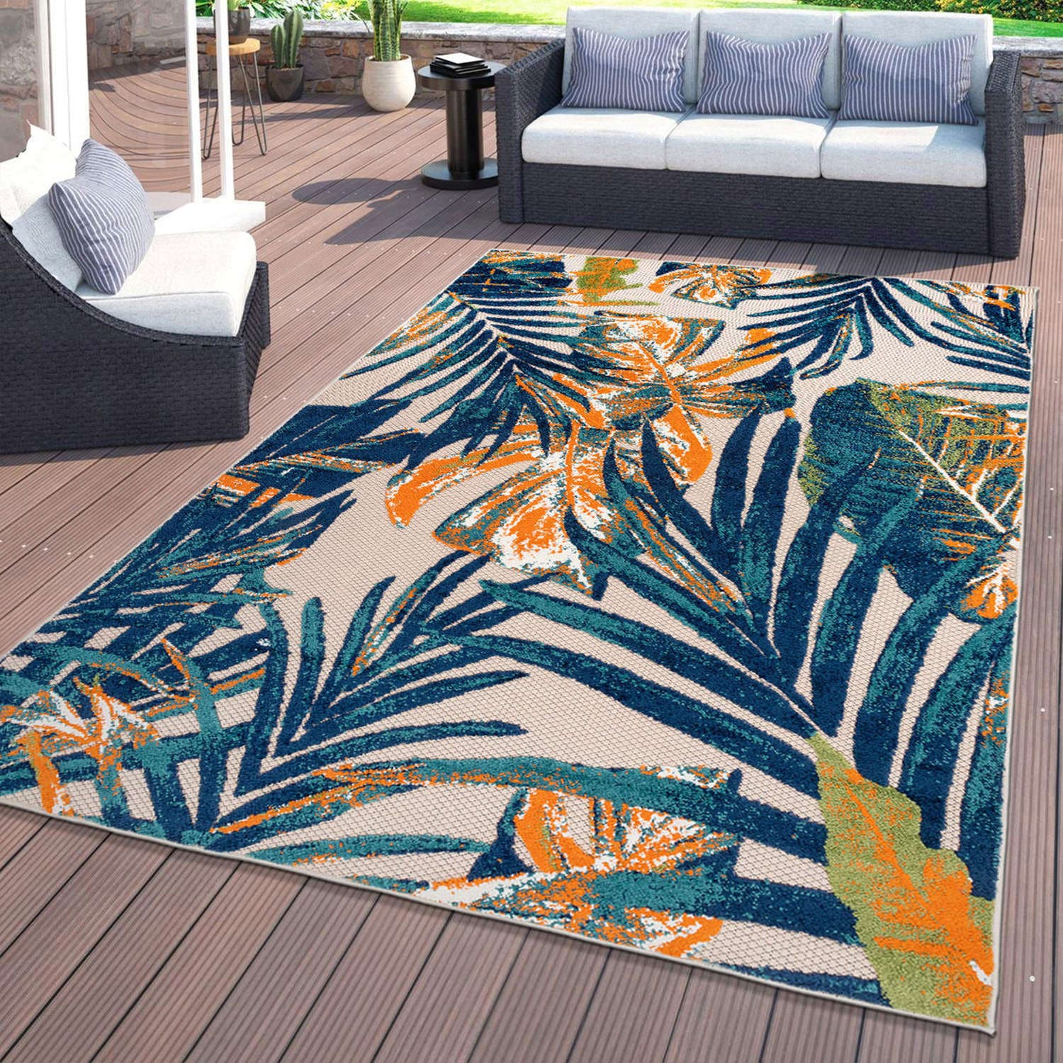 World Rug Gallery 8012MULTI5X7 Patio 5 x 7 (ft) Loomed Polypropylene Multi Rectangular Indoor/Outdoor Floral/Botanical Global Area rug