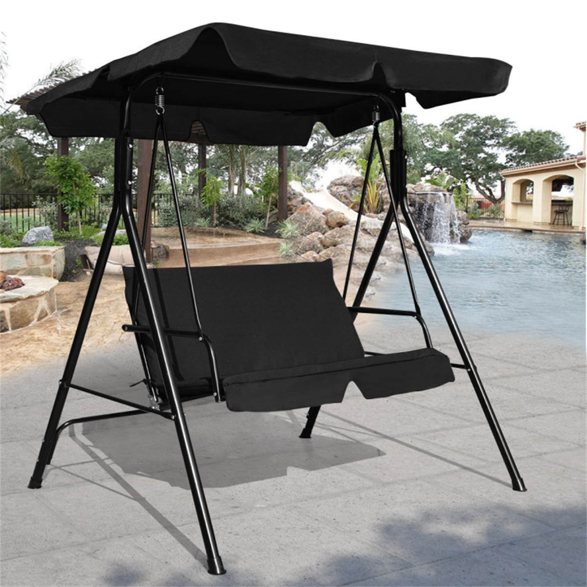 BABOOM BOM-87GR-CO Patio Loveseat Canopy Swing 2 -person Black Steel Outdoor Swing