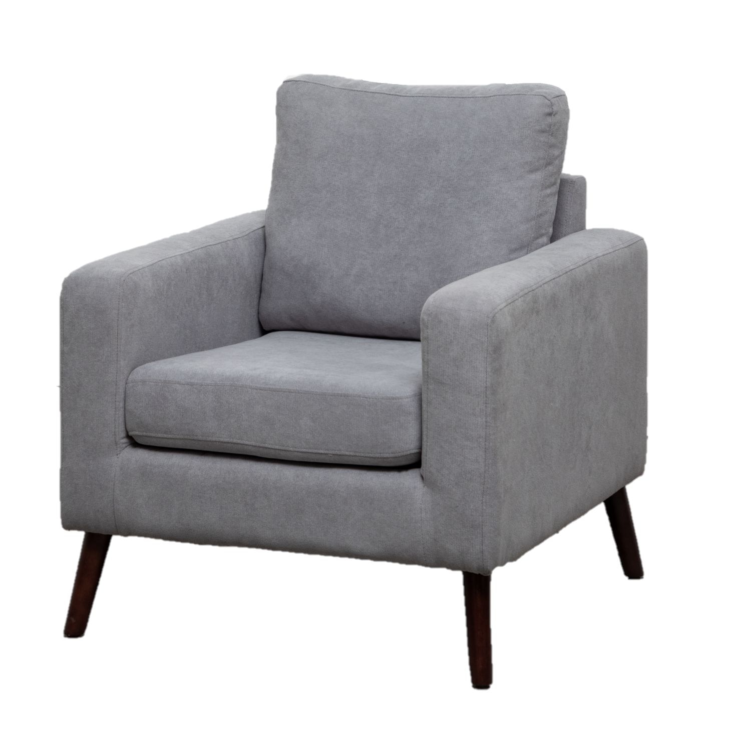 JASMODER W155766368 Modern Armchair Living Room Chair, Upholstered Flannel Fabric Upholstery Chair With Solid Wood Legs, Family Sofa For Office Guests, Light Grey