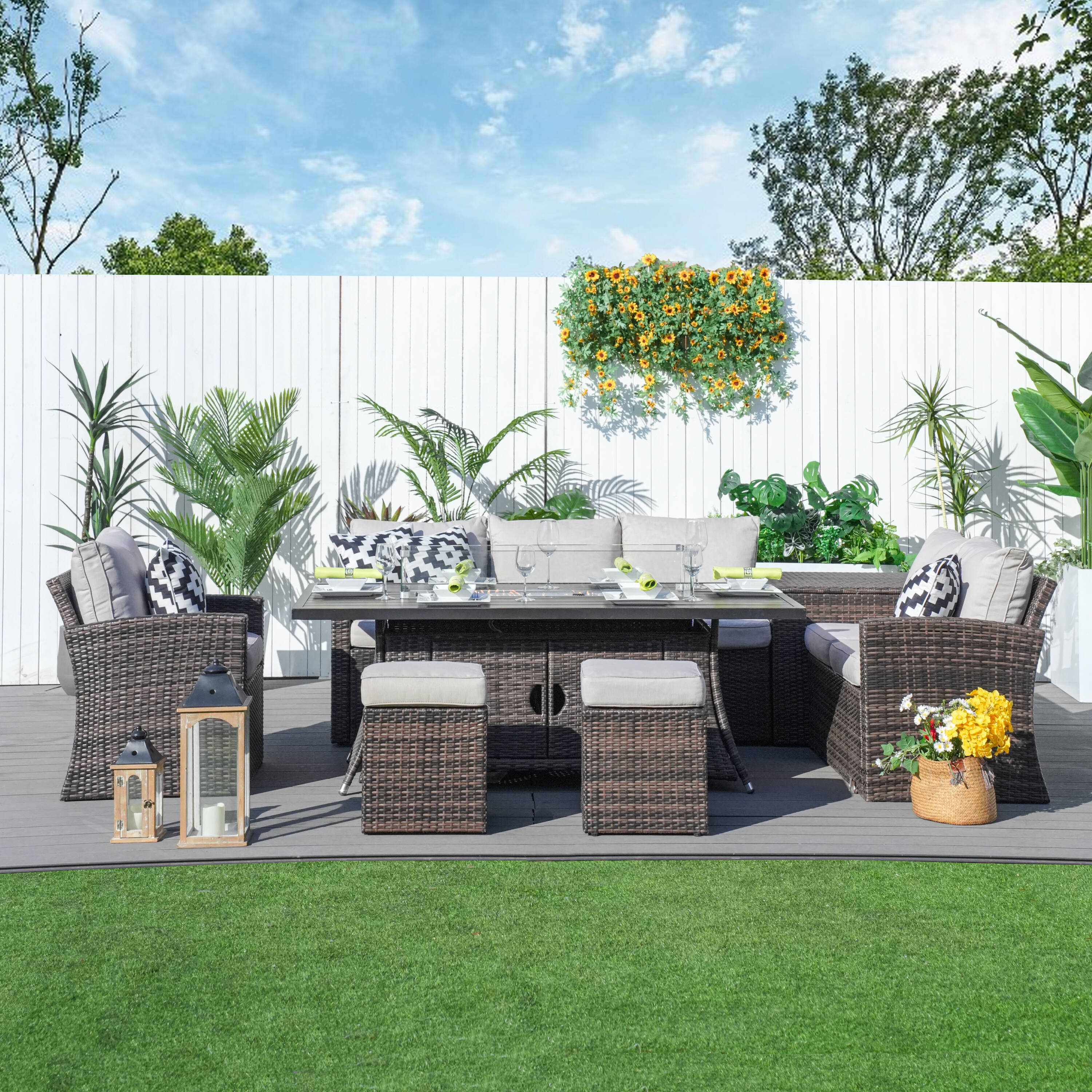 Direct Wicker DWG-2403BRA-BR 7 -Piece Wicker Patio Sofa Conversation Set with Brown Cushions