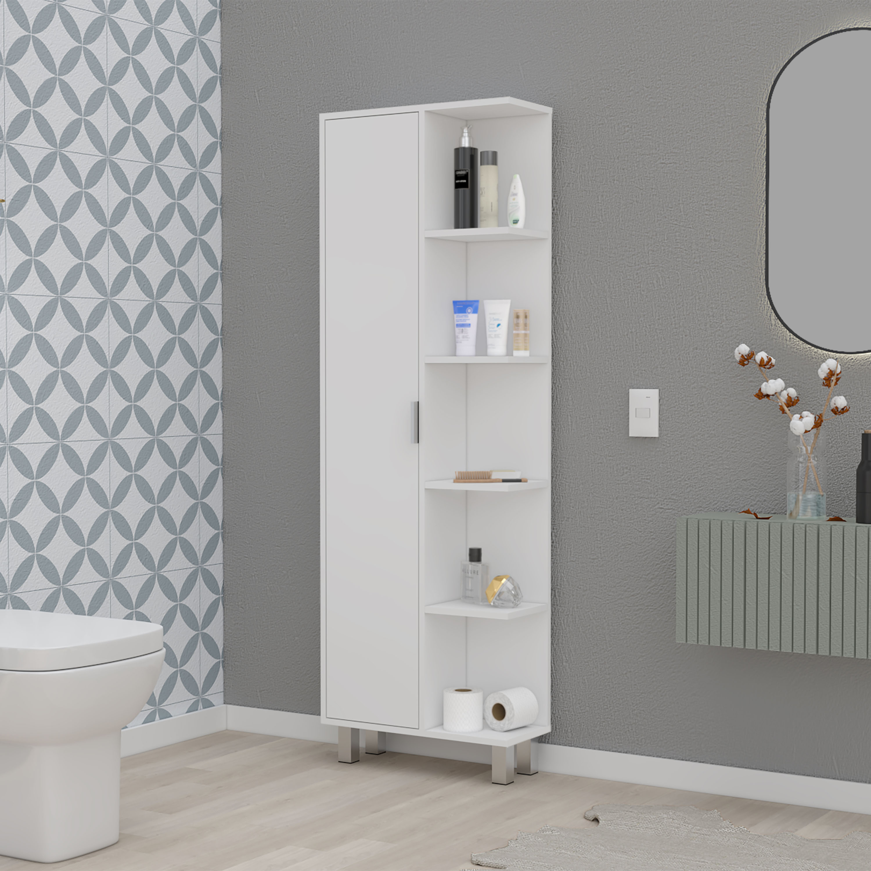 ZAKLOOP 8.2x62.9x20.9 White Particleboard Freestanding Linen Cabinet
