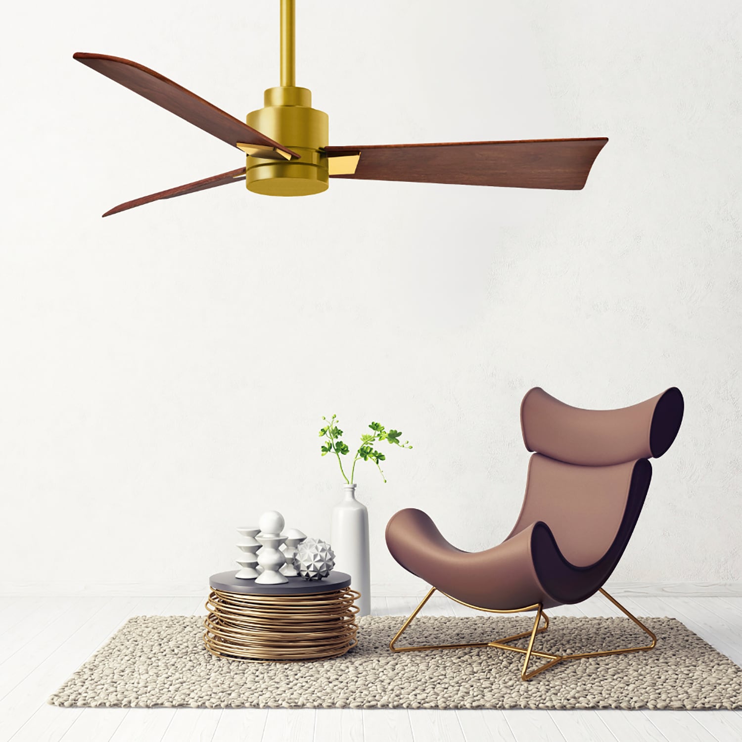 Matthews Fan Company AK-BRBR-WN-72 Alessandra 72-in Outdoor Brushed Brass with Walnut Blades Ceiling Fan Without Light - Remote Included ( 3 -Blade )