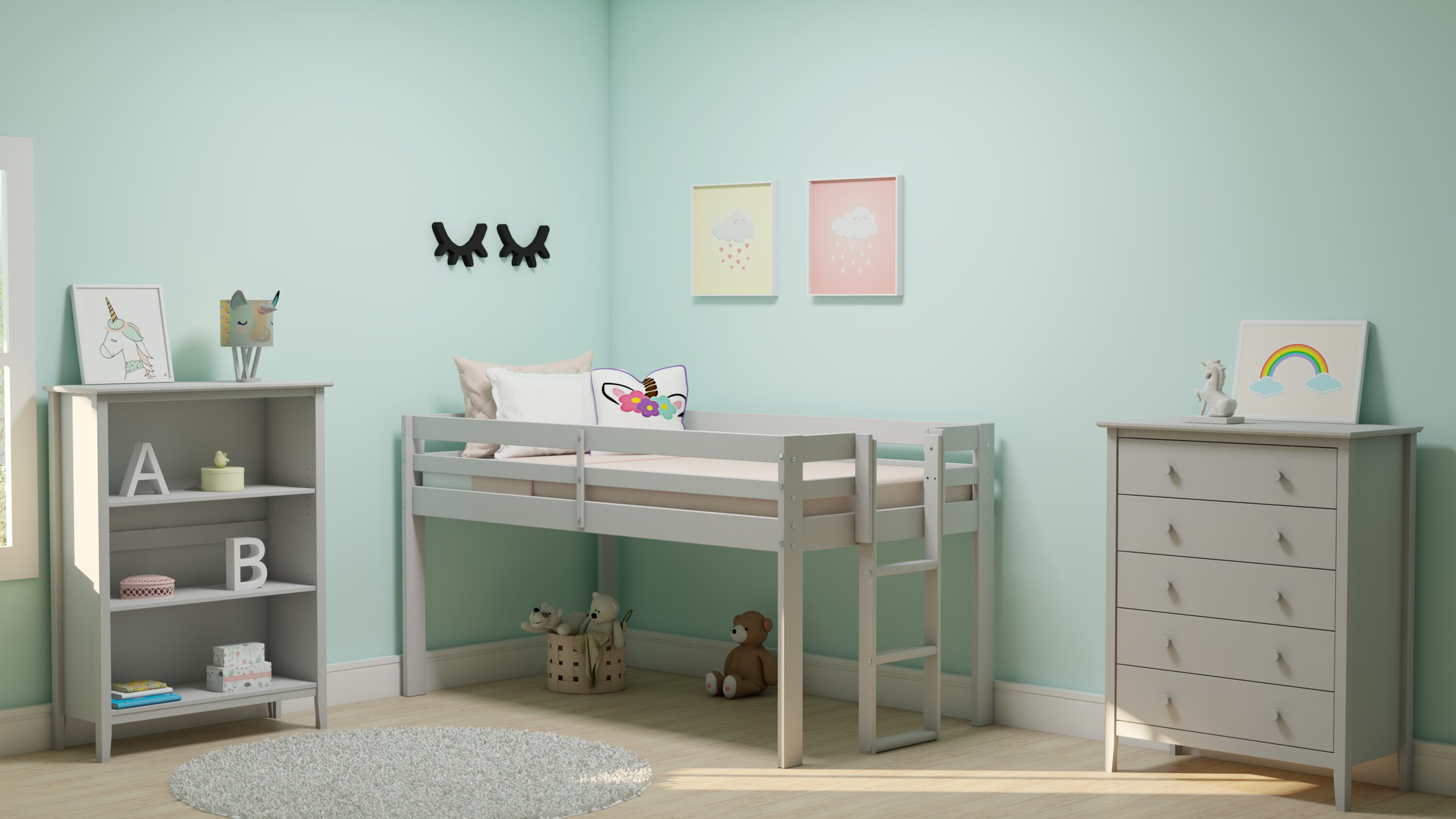 Dove Gray Pine 5-Drawer Chest