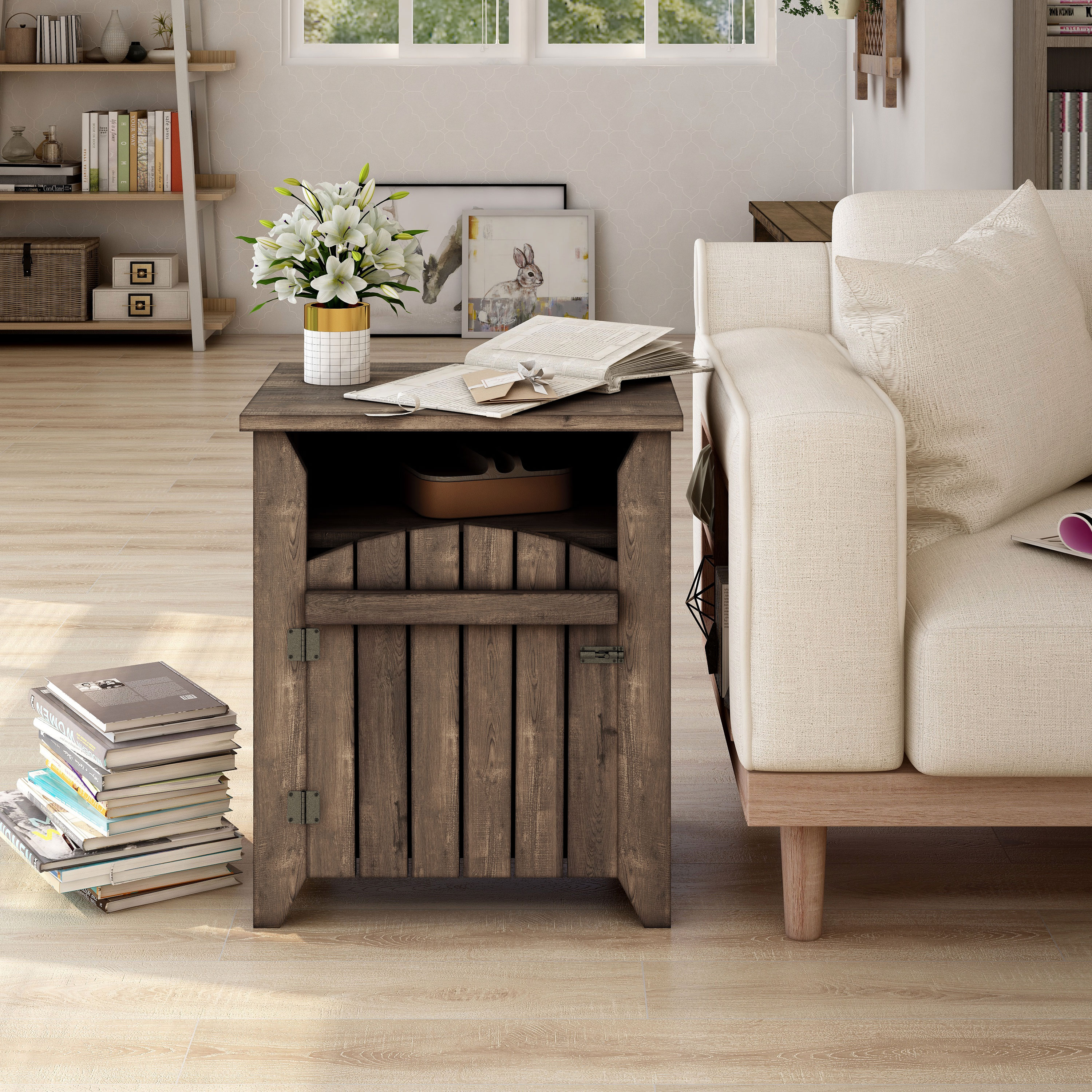 Furniture of America HFW-1998C25 Romanesca 20-Inches W x 24-Inches H Rustic Oak Wood Rectangular Rustic End Table with Storage Assembly Required