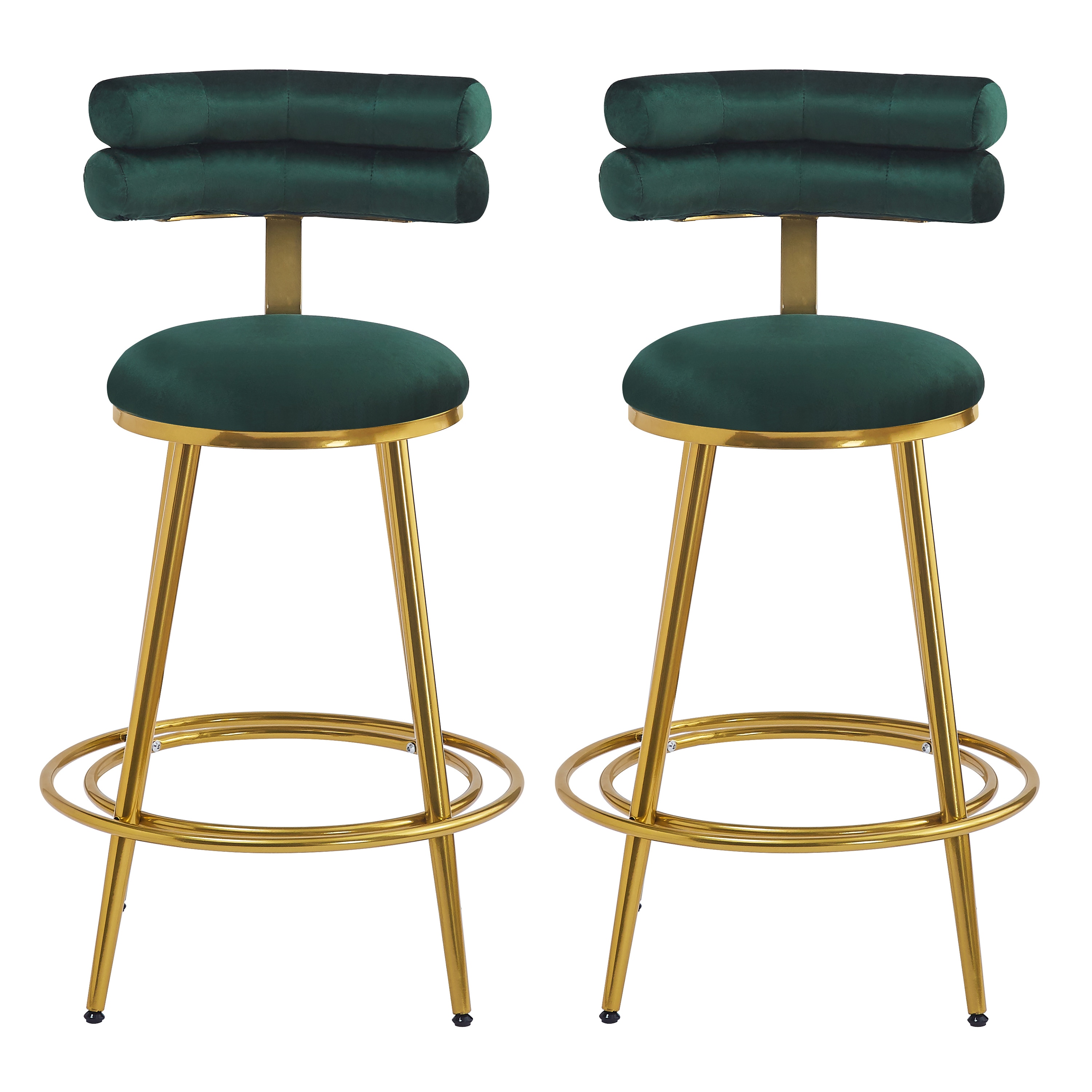 Best Selling Home Decor 321692 Set of 2 Dark Green 27.65-in H Counter height (24-in to 27-in) Round Seat Upholstered Metal Back Bar Stool Back