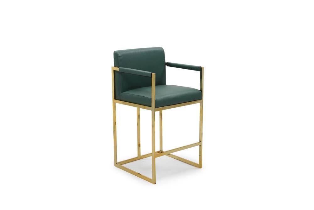 Chic Home Design FCS9452-LW Quest Green Small Upholstered Wood Bar Stool with Arms & Back