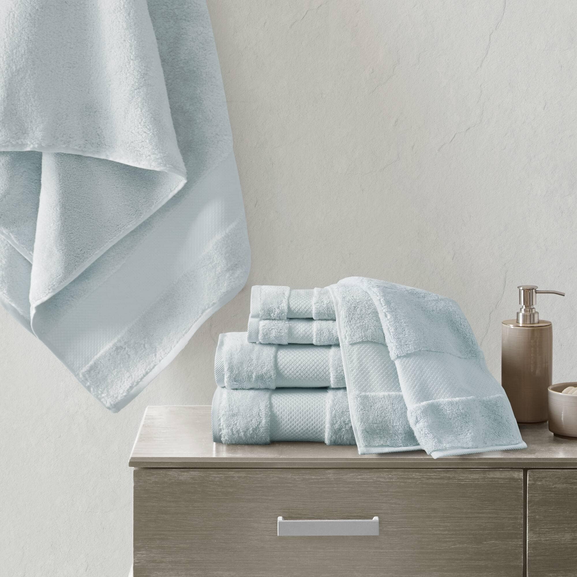 Madison Park Signature MPS73-455 6-Piece Light Blue Turkish Cotton Quick Dry Bath Towel Set