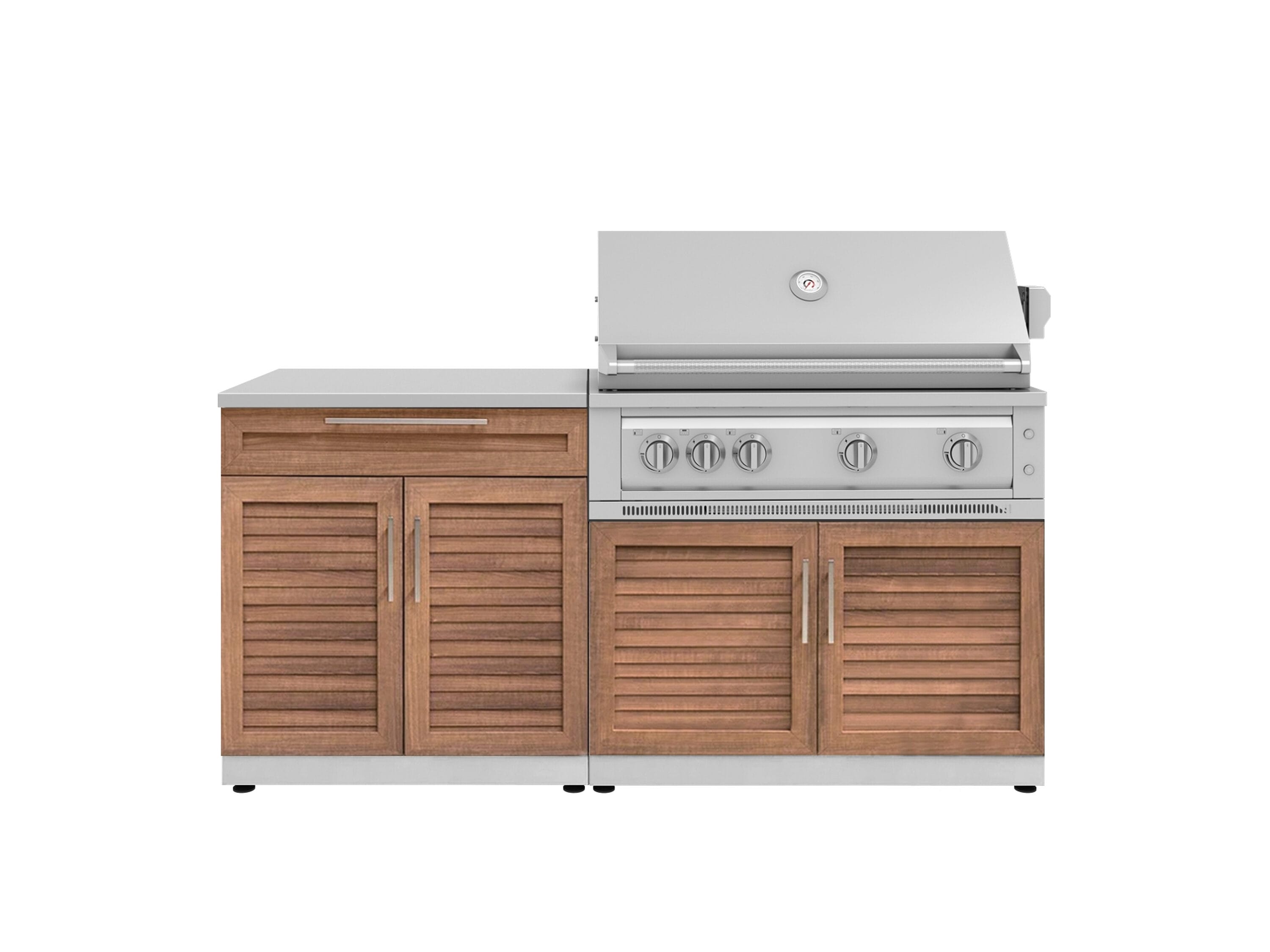 NewAge Products 67384 Stainless Steel Grove Cabinets Platinum Gas Grill 4 -Piece 72-in W x 24-in D x 50.5-in H Modular Outdoor Kitchen Set 5 Burners