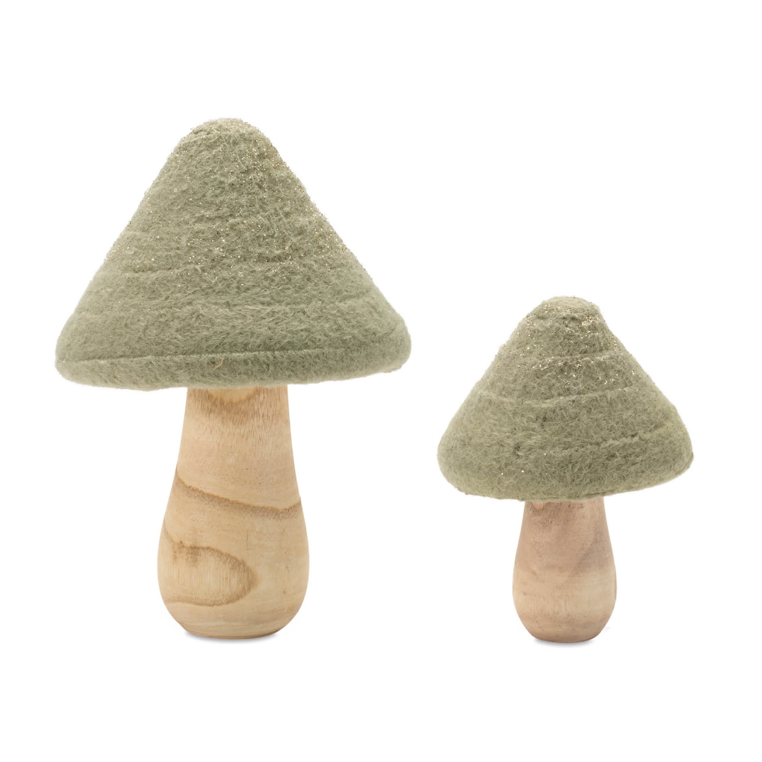 Melrose International 95324DS Glittered Wool Mushroom Decor (Set of 2)