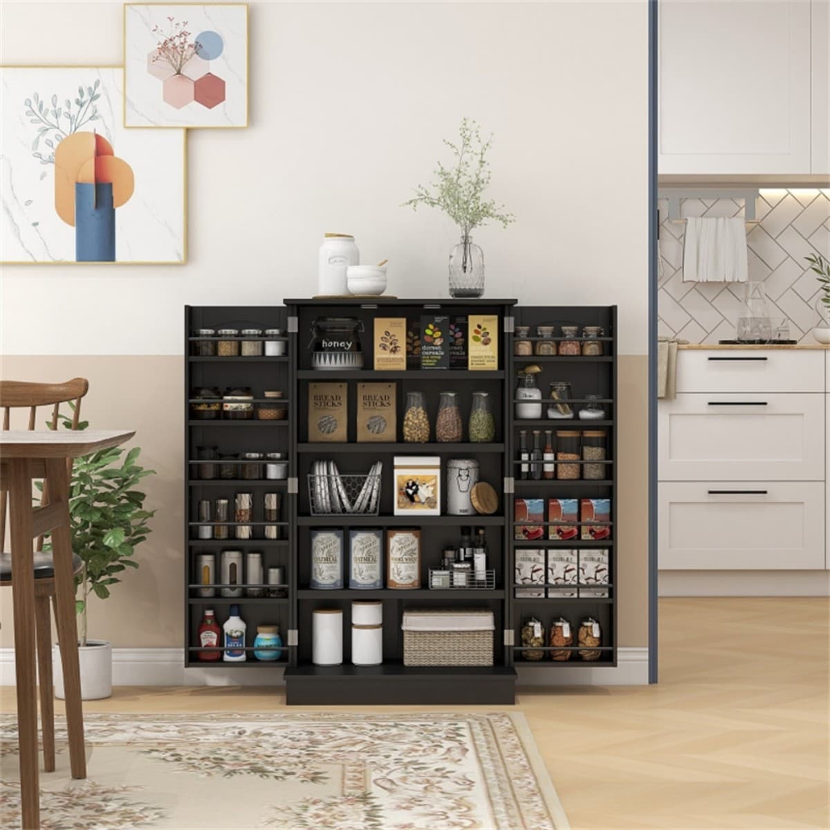 GlasFlength - 41 Inch Tall Storage Cabinets Sideboard with 5 Tier Shelves and 12 Spice Racks Kit...