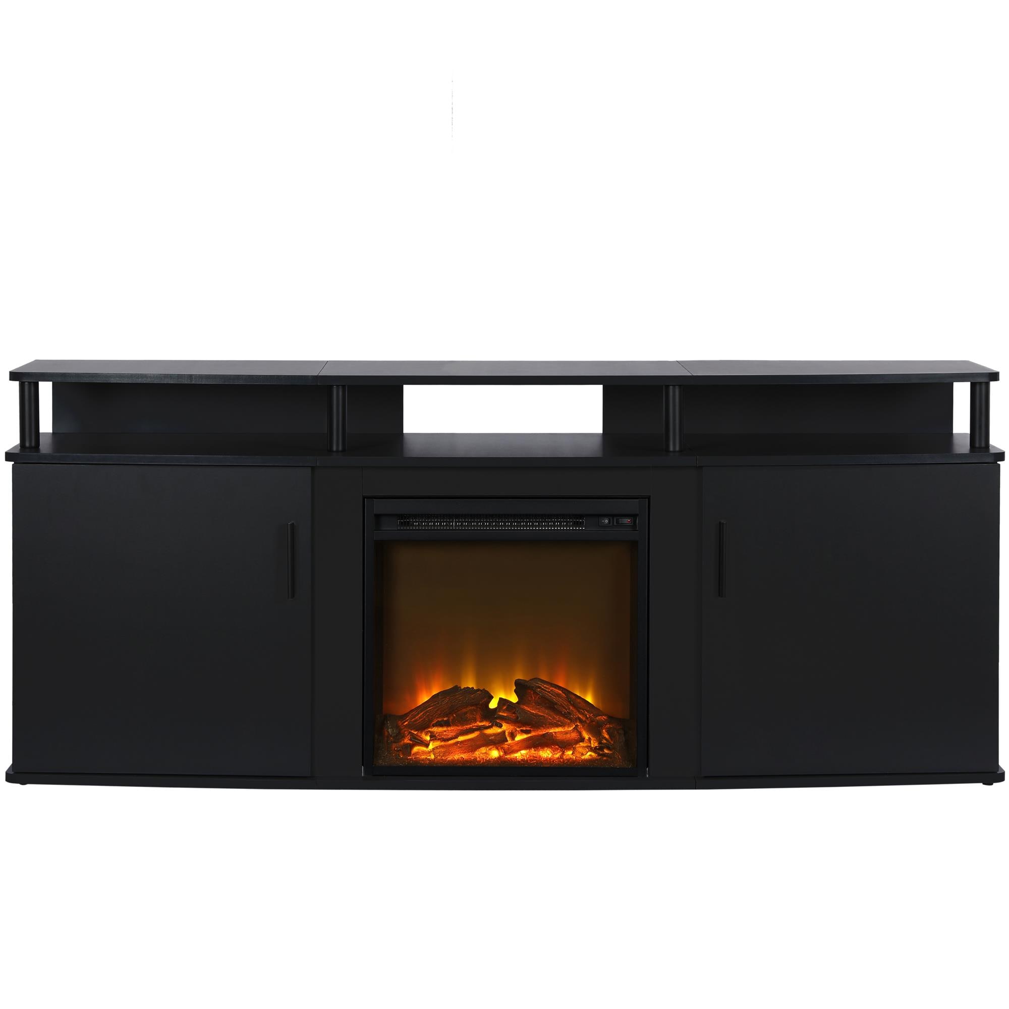 Ameriwood Home 1766396COM 63.1-Inches W Black TV Stand with Fan-forced Flat wall Electric Fireplace