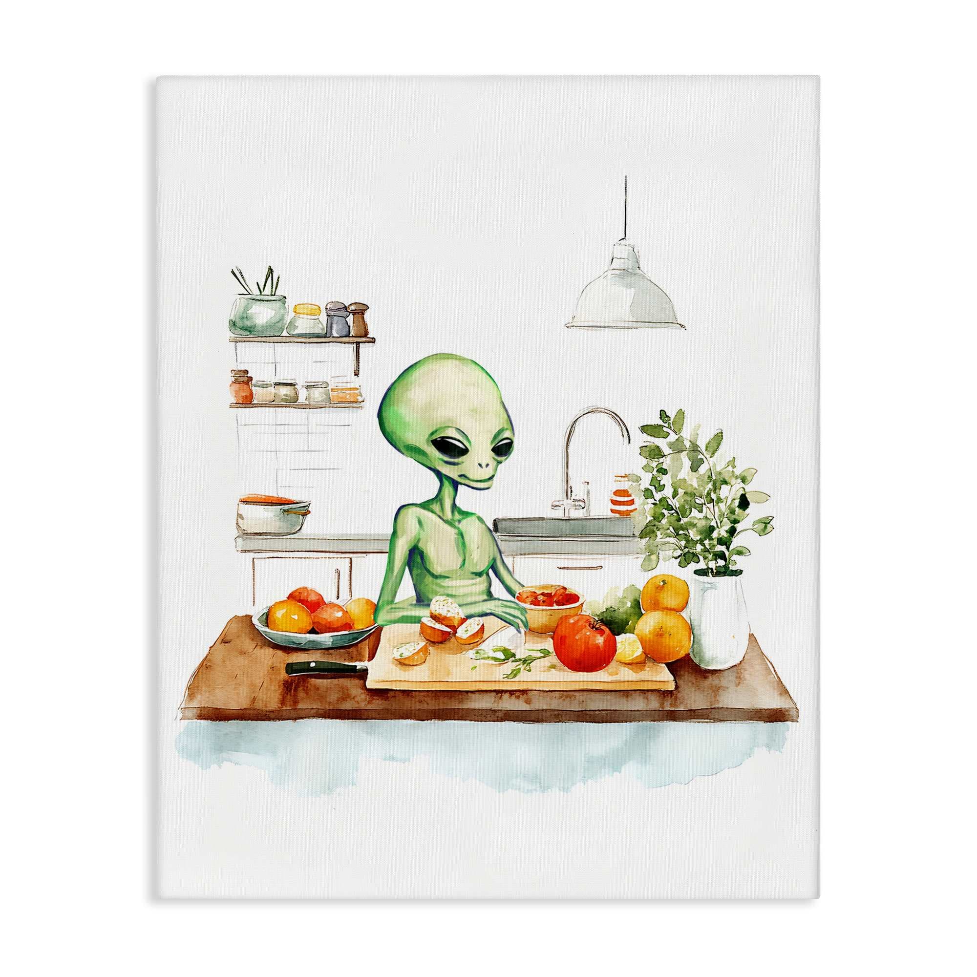 Stupell Industries BT-085-CN-16X20 Alien Cooking in Kitchen Canvas Wall Art By Lil Rue 16 x 20