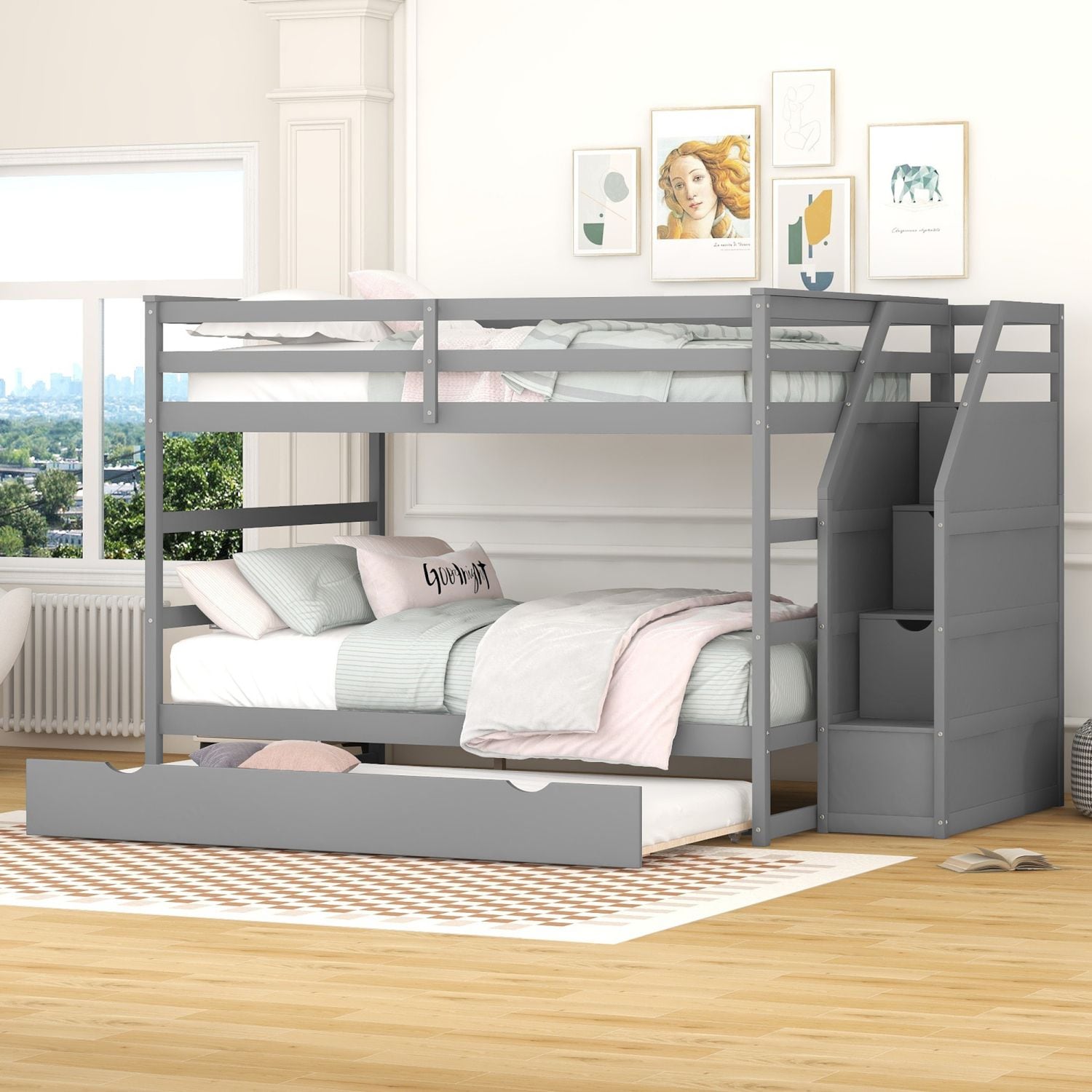 JASMODER LT000264AAE Gray Full Composite Platform Bed with Storage