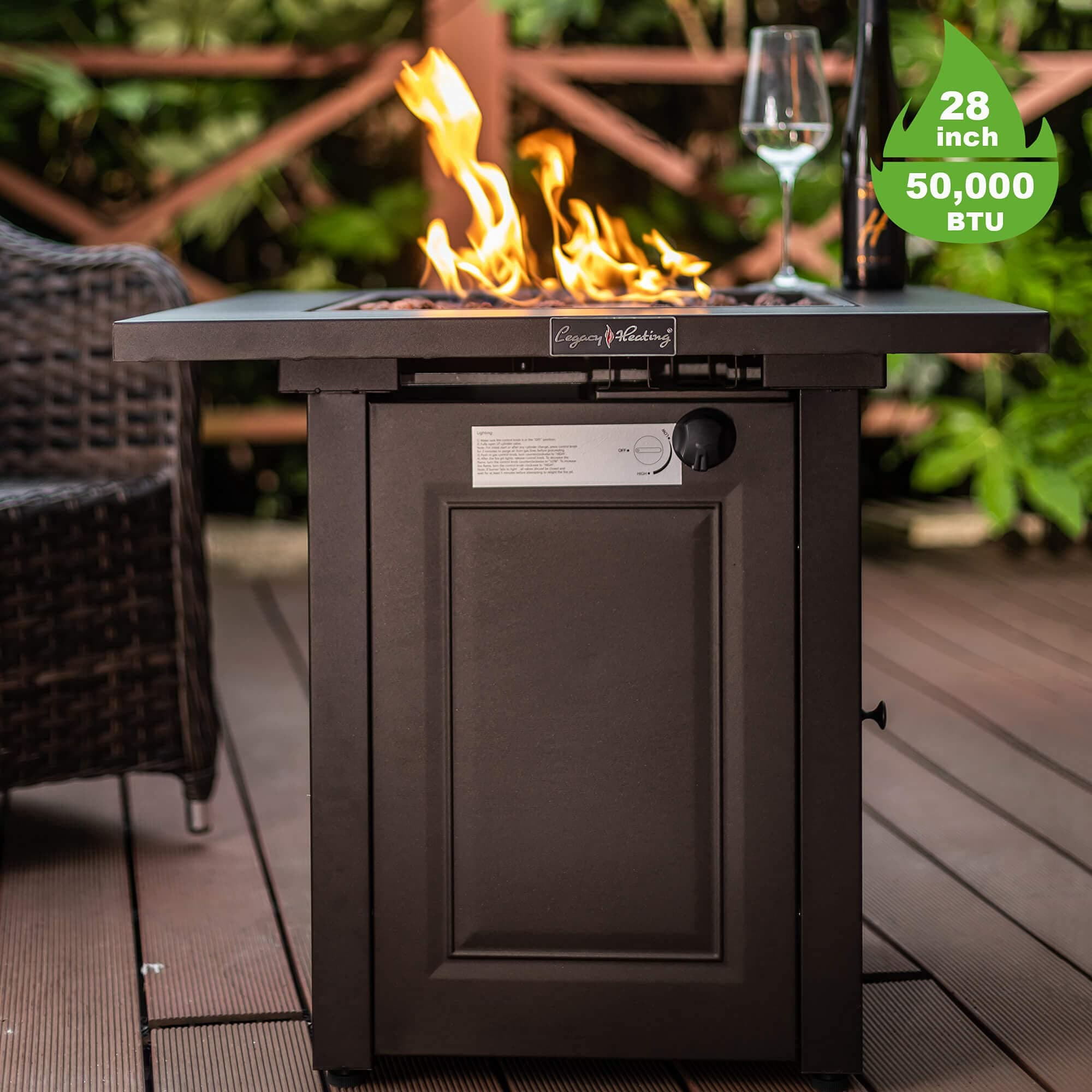 BABOOM BOM-MGB28-OR 28-in W Brown Iron Square Tabletop Liquid propane Fire pit table