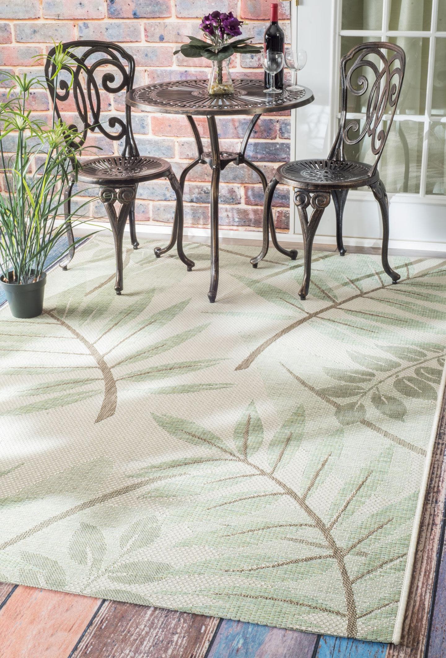 Carmel Botanical Sage Green Tropical Floral Indoor Outdoor Rugs