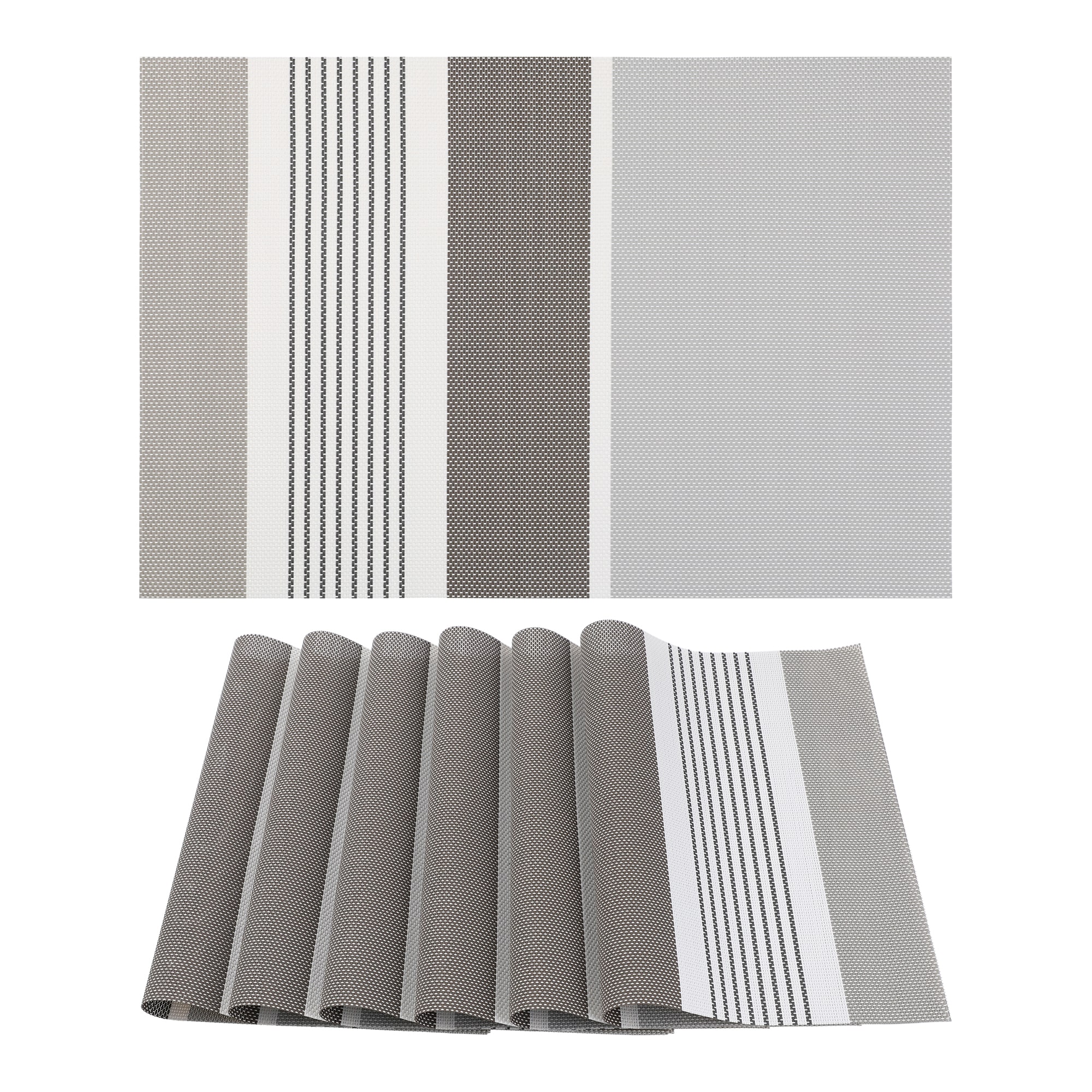 Unique Bargains Farmhouse Placemats 6pcs PVC Placemats for Dining Table Decor Indoor Outdoor Washable Kitchen Table Mat Wipe Clean 18x12in Gray