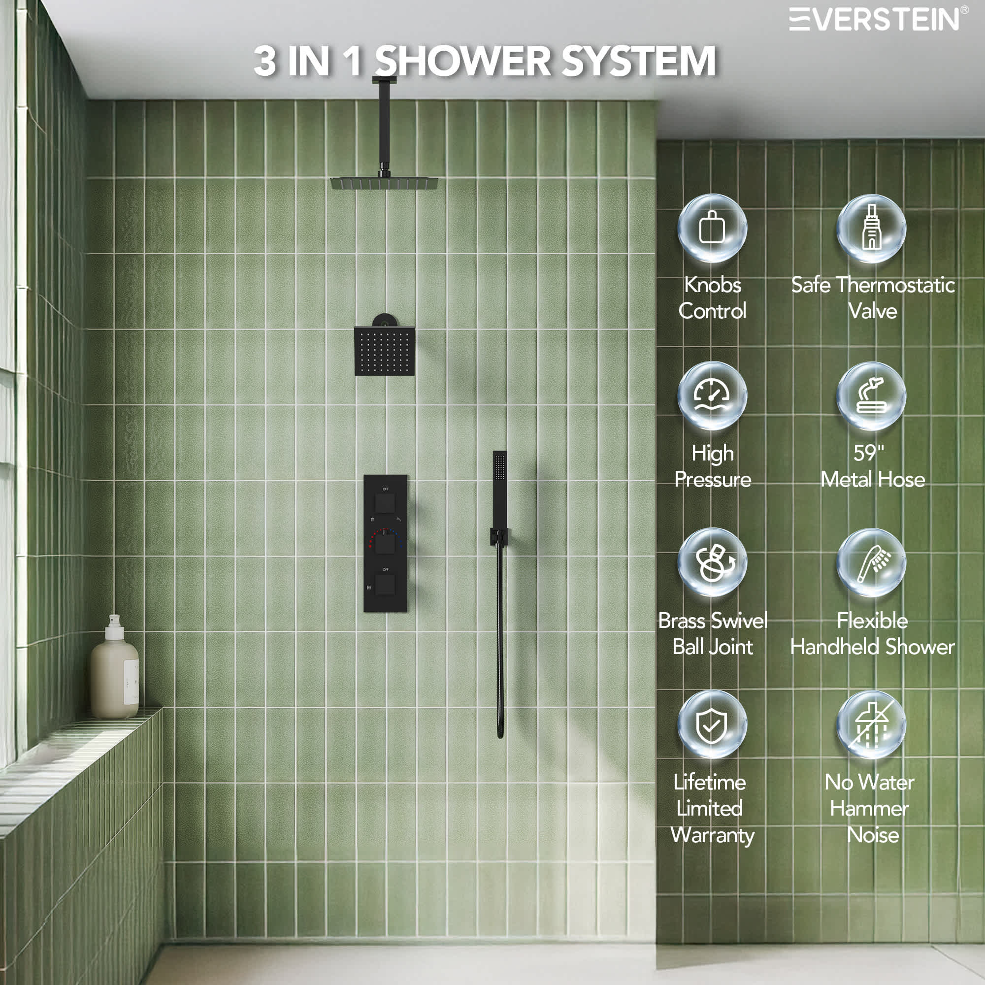 EVERSTEIN SFS1004A-BK12 Showerhead-Bar-Panels - View #3