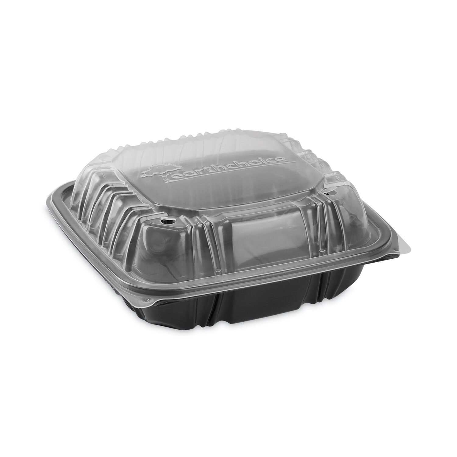 pactiv evergreen EarthChoice Vented Dual Color Microwavable Hinged Lid Container 28 oz 7.5 x 7.5 x 3.1 Black/Clear Plastic 150/Carton