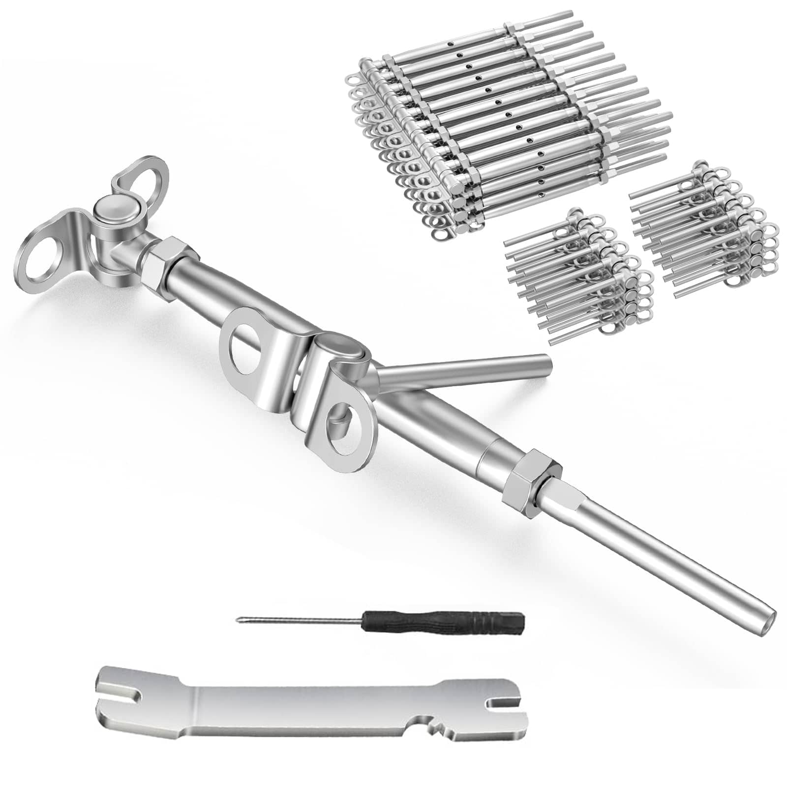 Etokfoks  40 Pairs 1/8 Inch Cable Railing Kit Swage Toggle Turnbuckle Adjustable Angle T316 Stainless Steel for 2x2 4x4 Wood Posts Stairs