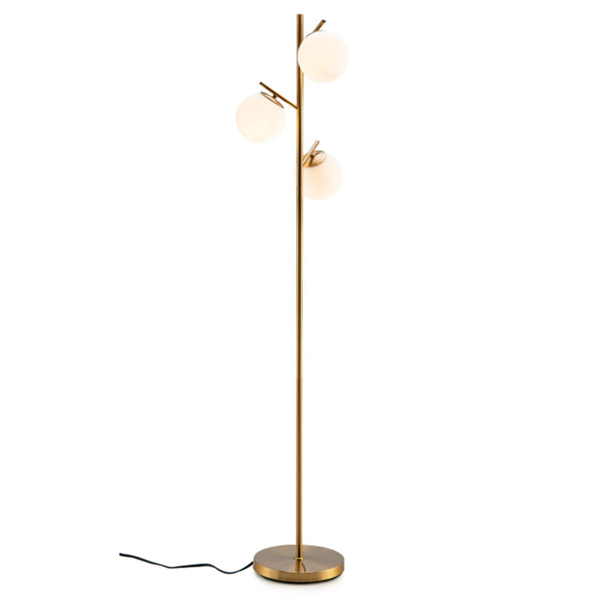 BABOOM BOM-30US-GD-OR 3-Globe Floor Lamps 66.5-in Gold Multi-head Floor Lamp with Glass Shade